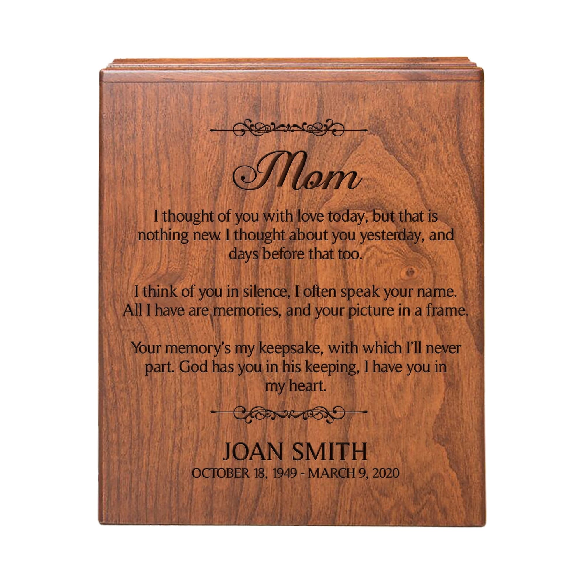 Personalized Wooden Memorial Cremation Urn Box - I Thought of You - LifeSong Milestones
