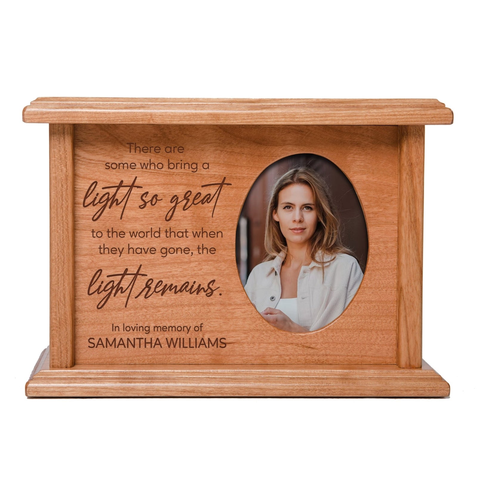 Personalized Wooden Memorial Decorative Photo Urn For Human Ashes - Light So Great - LifeSong Milestones
