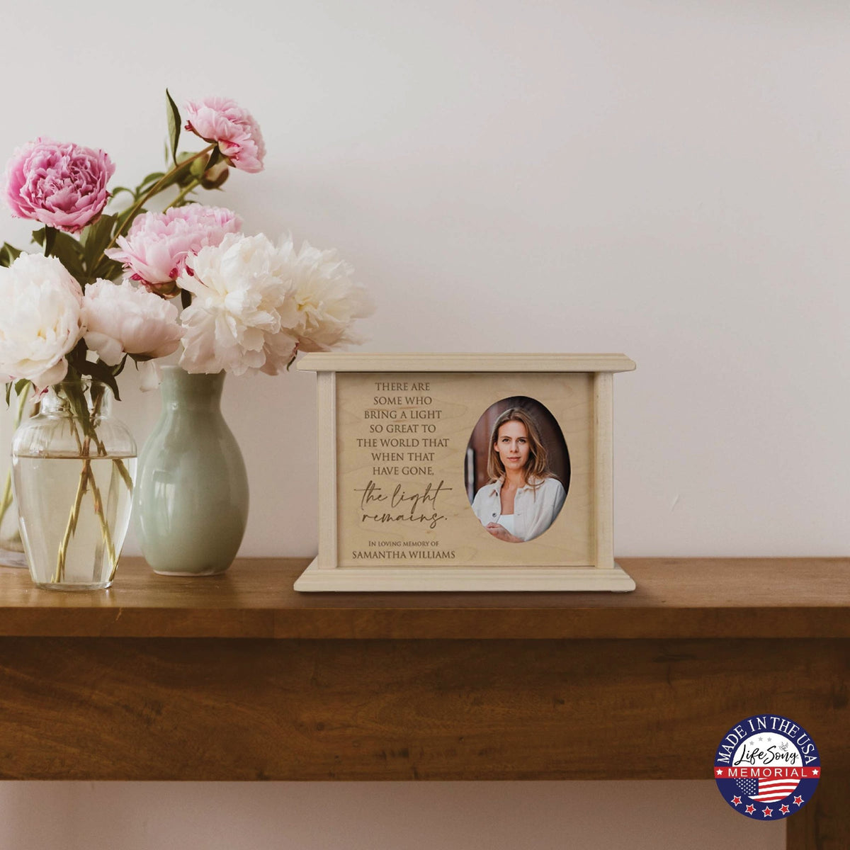 Personalized Wooden Memorial Decorative Photo Urn For Human Ashes - The Light Remains - LifeSong Milestones