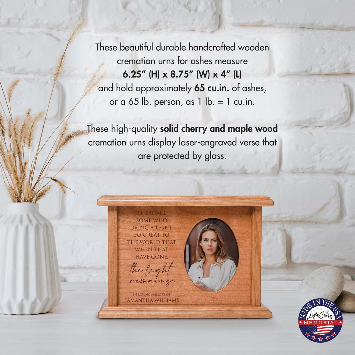 Personalized Wooden Memorial Decorative Photo Urn For Human Ashes - The Light Remains - LifeSong Milestones