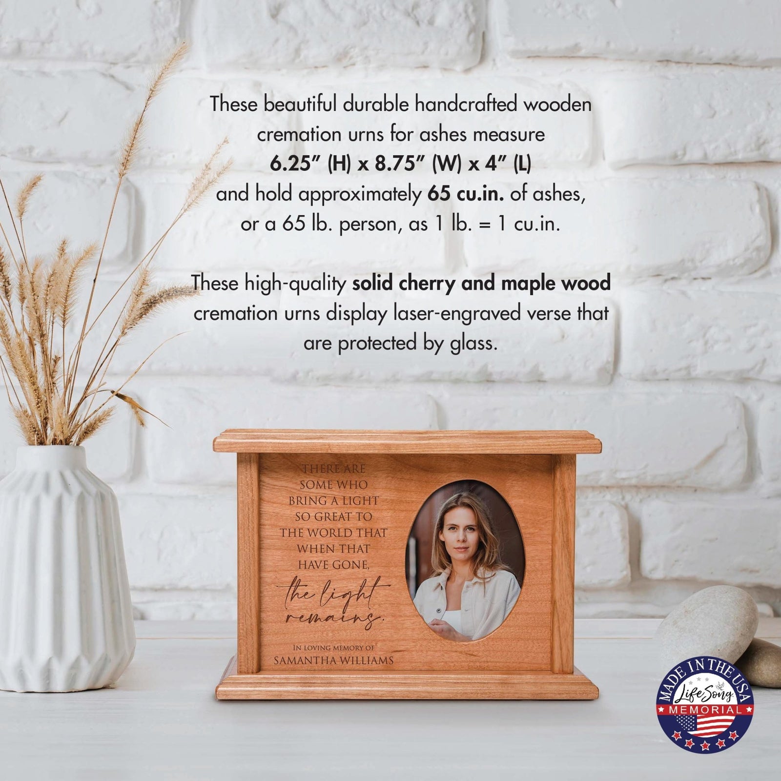 Personalized Wooden Memorial Decorative Photo Urn For Human Ashes - The Light Remains - LifeSong Milestones