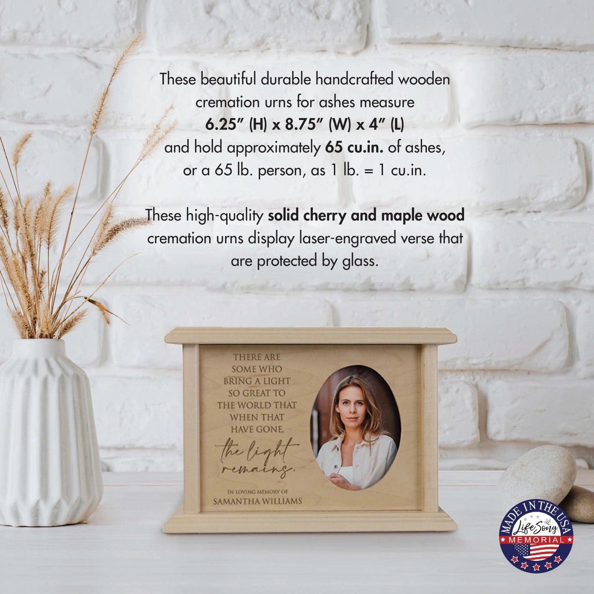 Personalized Wooden Memorial Decorative Photo Urn For Human Ashes - The Light Remains - LifeSong Milestones