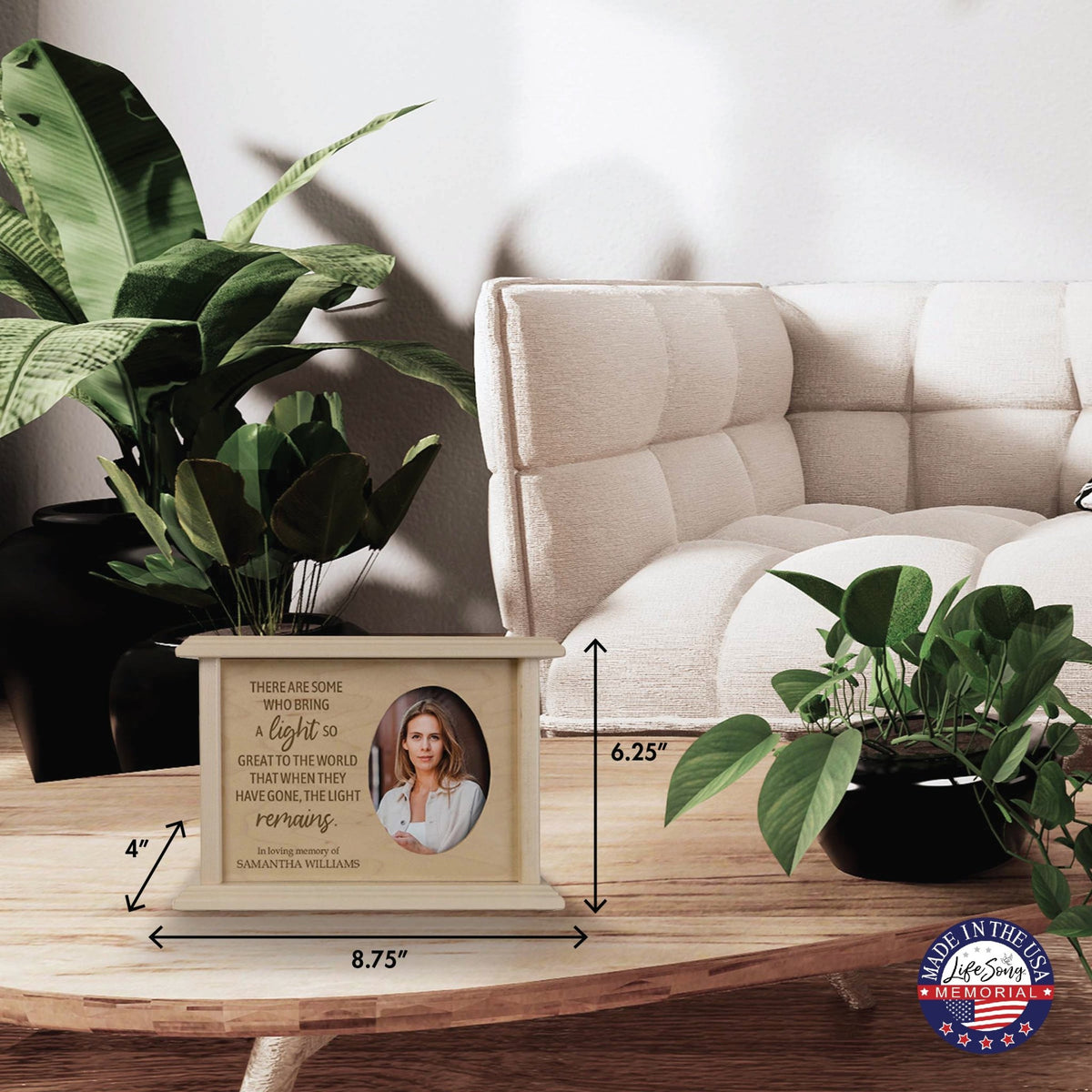 Personalized Wooden Memorial Decorative Photo Urn For Human Ashes - There Are Some Who Bring The Light - LifeSong Milestones