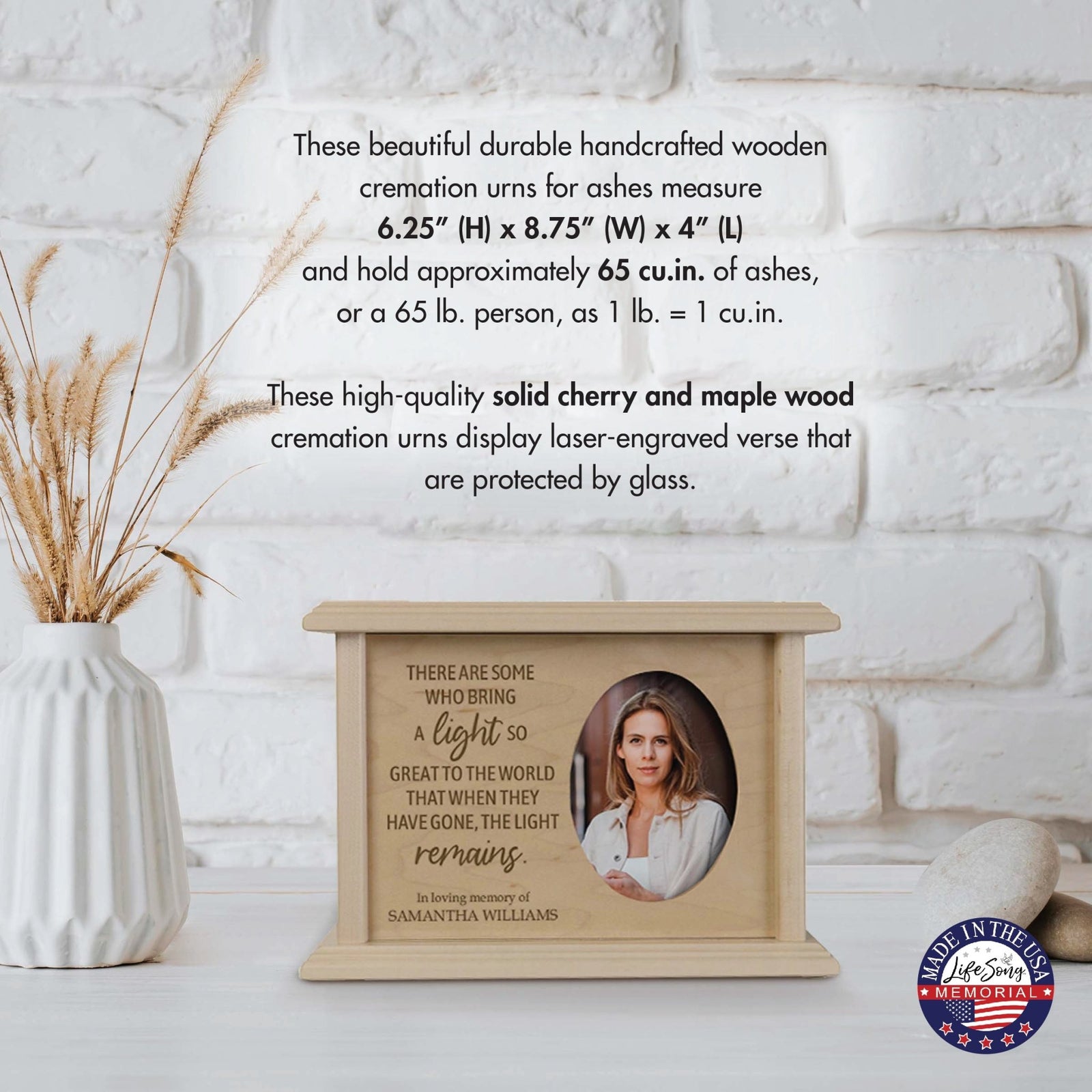 Personalized Wooden Memorial Decorative Photo Urn For Human Ashes - There Are Some Who Bring The Light - LifeSong Milestones
