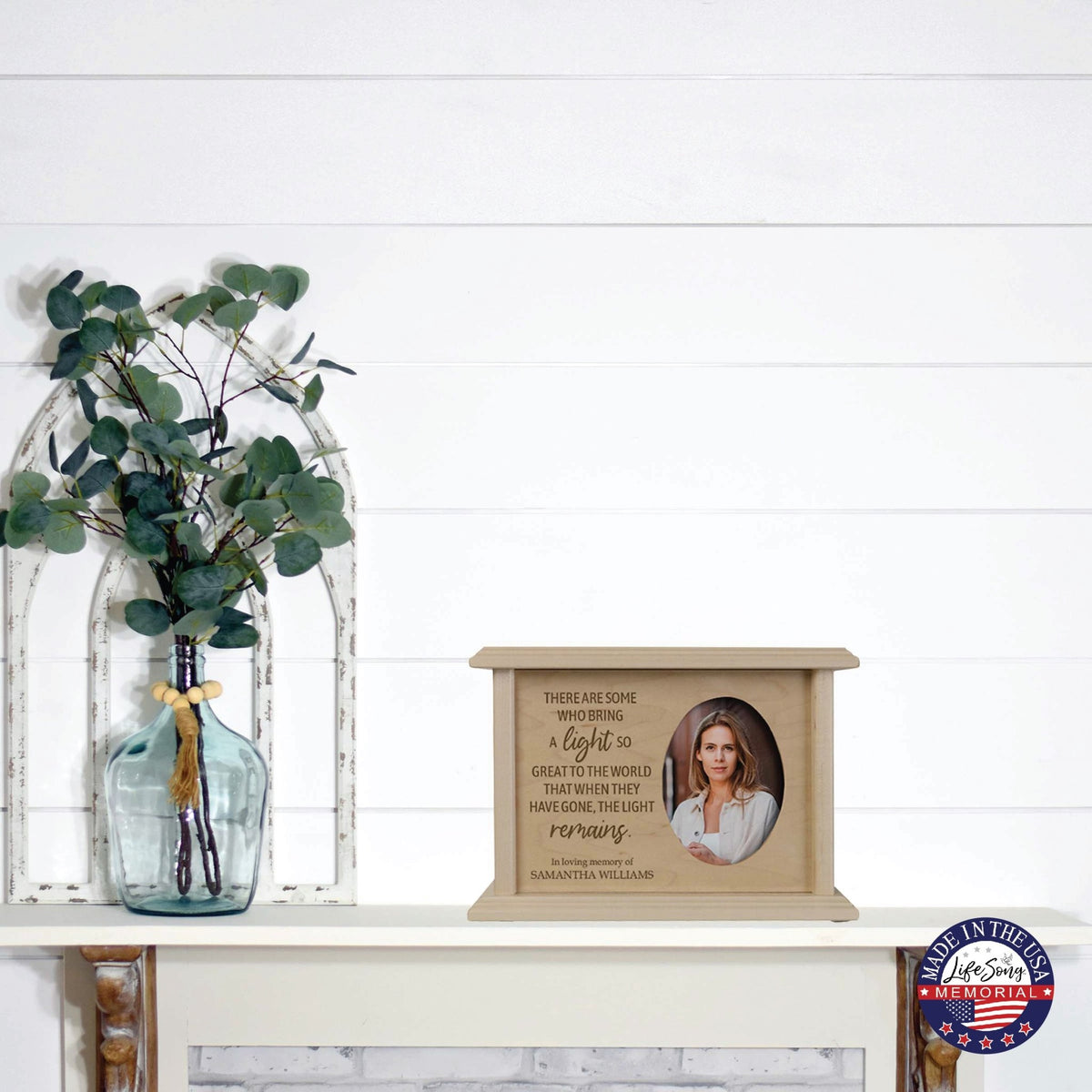 Personalized Wooden Memorial Decorative Photo Urn For Human Ashes - There Are Some Who Bring The Light - LifeSong Milestones