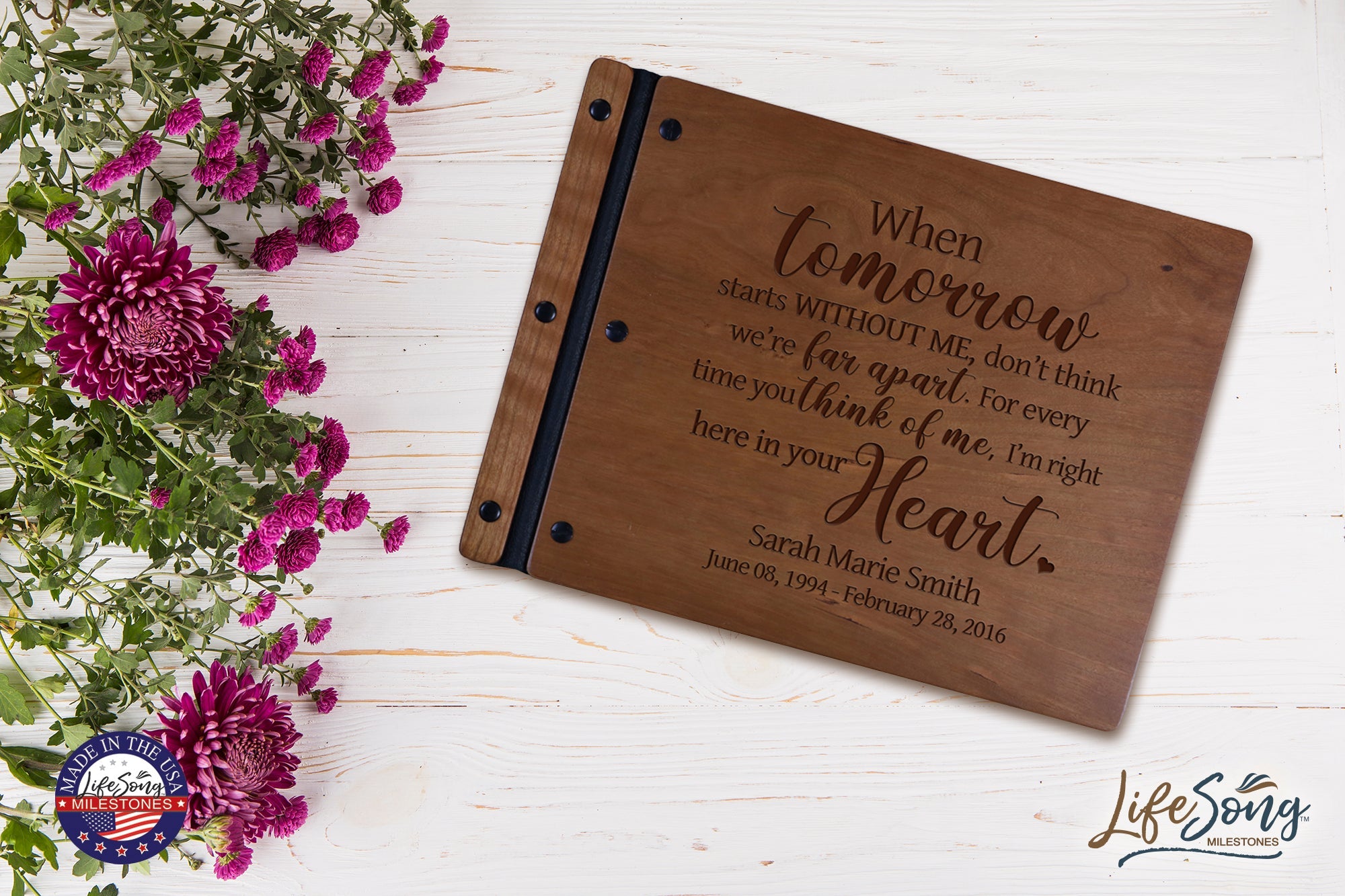 Personalized Wooden Memorial Guestbook 13.375" x 10" x .75" - When Tomorrow Starts - LifeSong Milestones