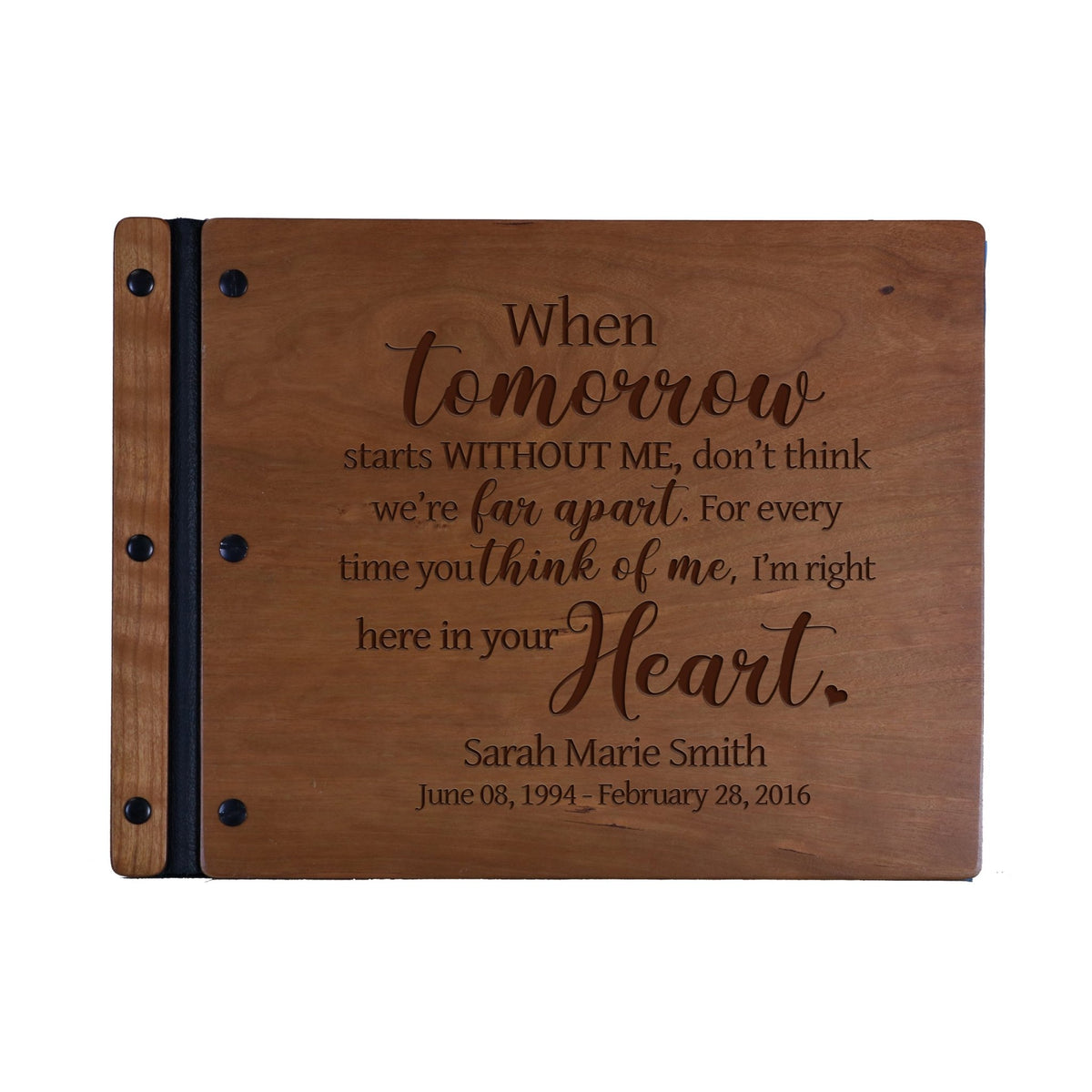 Personalized Wooden Memorial Guestbook 13.375&quot; x 10&quot; x .75&quot; - When Tomorrow Starts - LifeSong Milestones