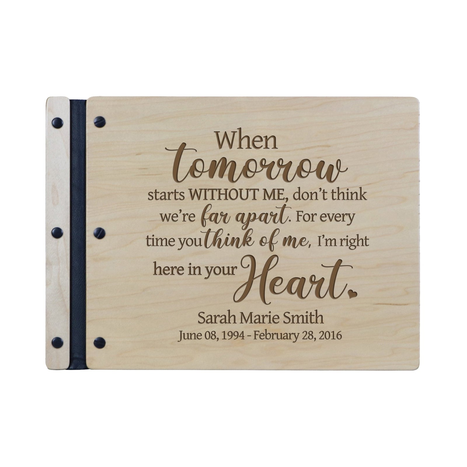 Personalized Wooden Memorial Guestbook 13.375" x 10" x .75" - When Tomorrow Starts - LifeSong Milestones