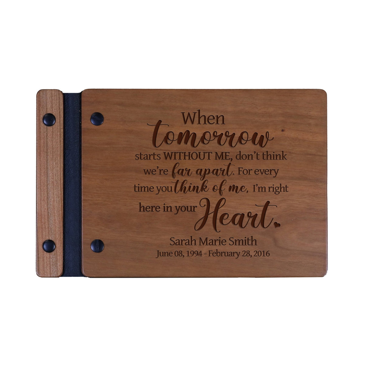Personalized Wooden Memorial Guestbook 9.375” x 6” x .75&quot; - When Tomorrow Starts - LifeSong Milestones