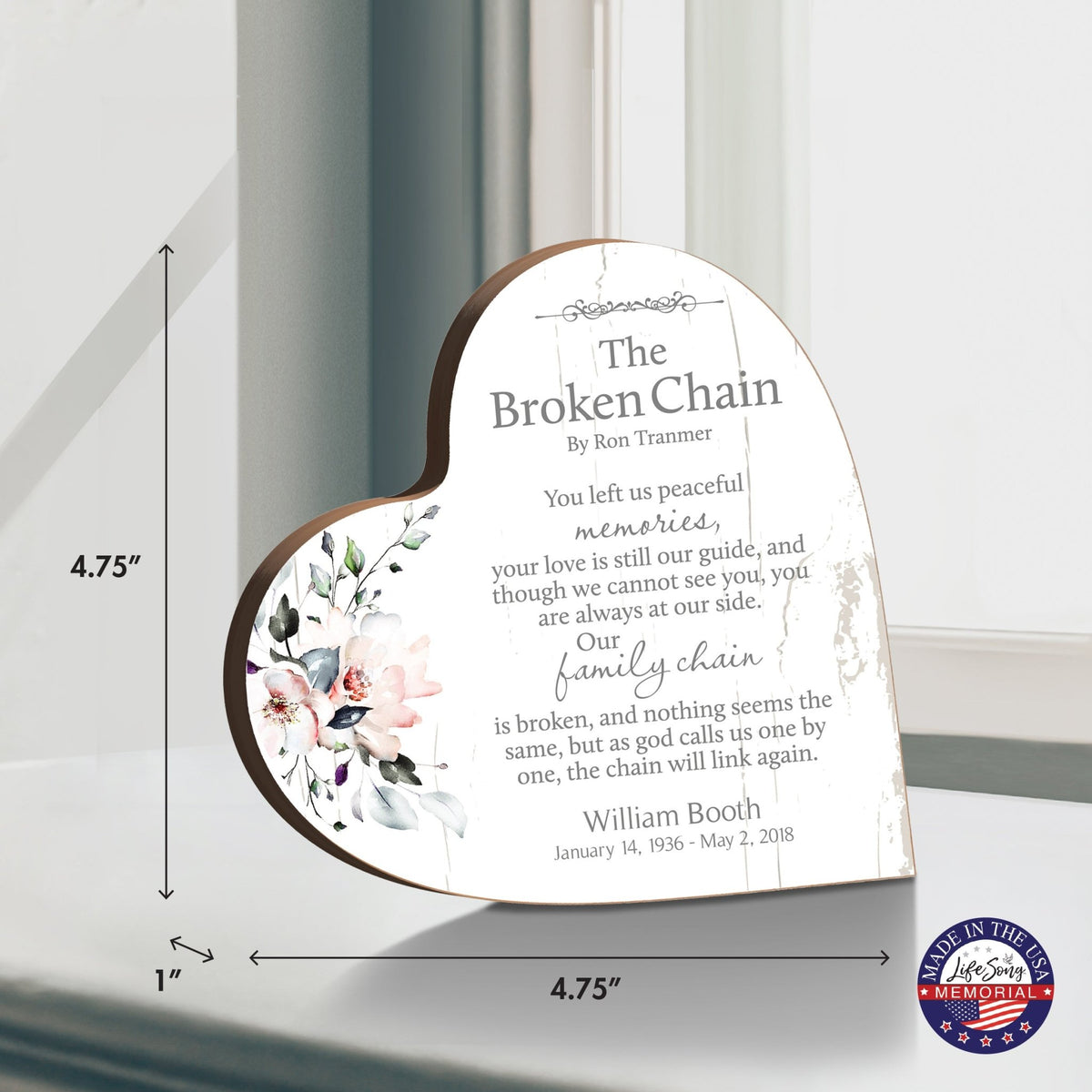Personalized Wooden Memorial Heart Block Sign for Loss of Loved One - LifeSong Milestones