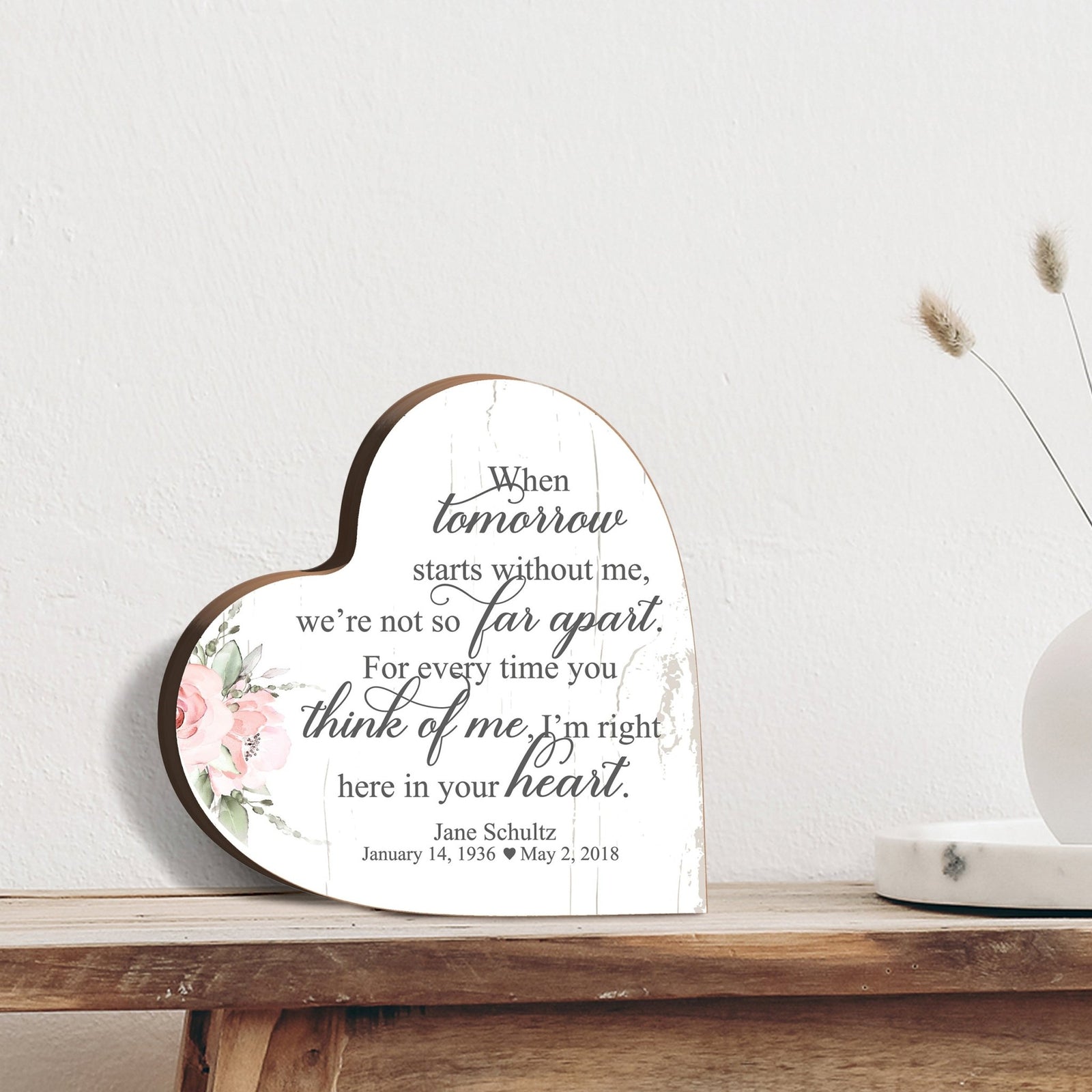 Personalized Wooden Memorial Heart Block Sign for Loss of Loved One - LifeSong Milestones