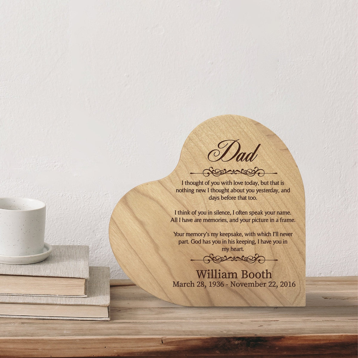Personalized Wooden Memorial Heart Shaped Tabletop Sign - I Thought Of You With Love - LifeSong Milestones