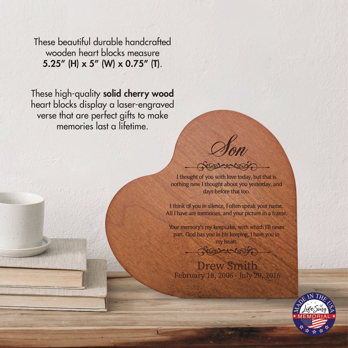 Personalized Wooden Memorial Heart Shaped Tabletop Sign - I Thought Of You With Love - LifeSong Milestones