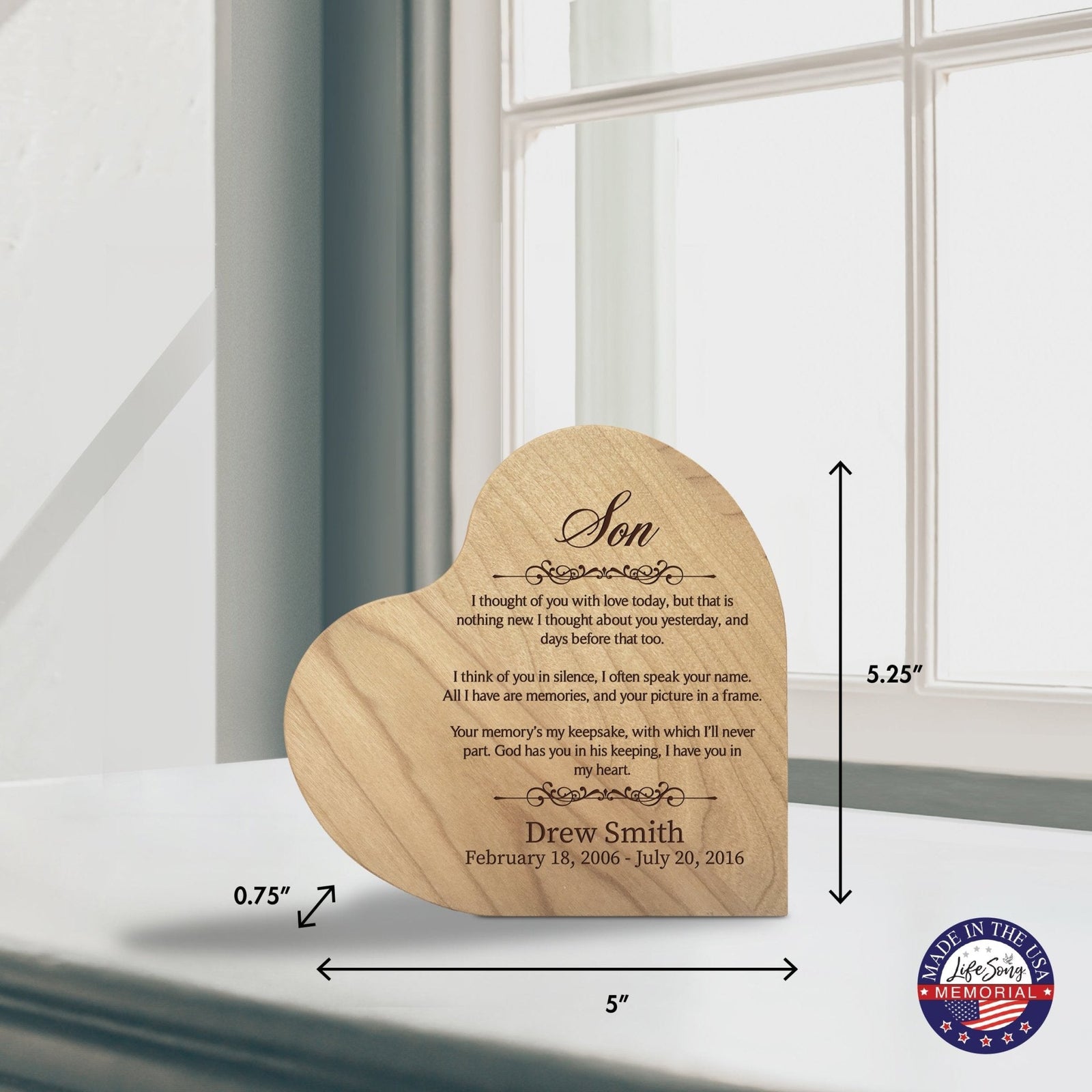 Personalized Wooden Memorial Heart Shaped Tabletop Sign - I Thought Of You With Love - LifeSong Milestones