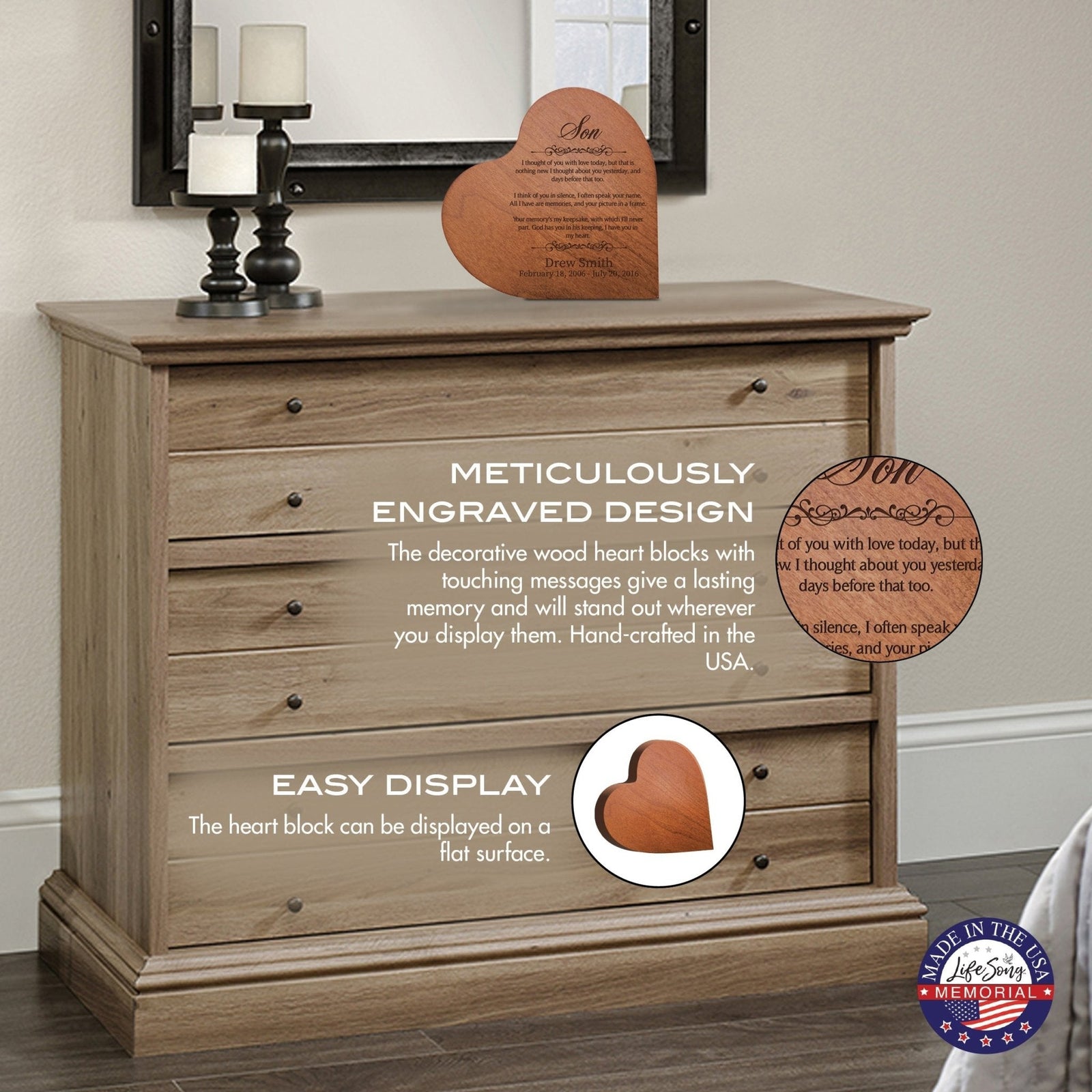 Personalized Wooden Memorial Heart Shaped Tabletop Sign - I Thought Of You With Love - LifeSong Milestones