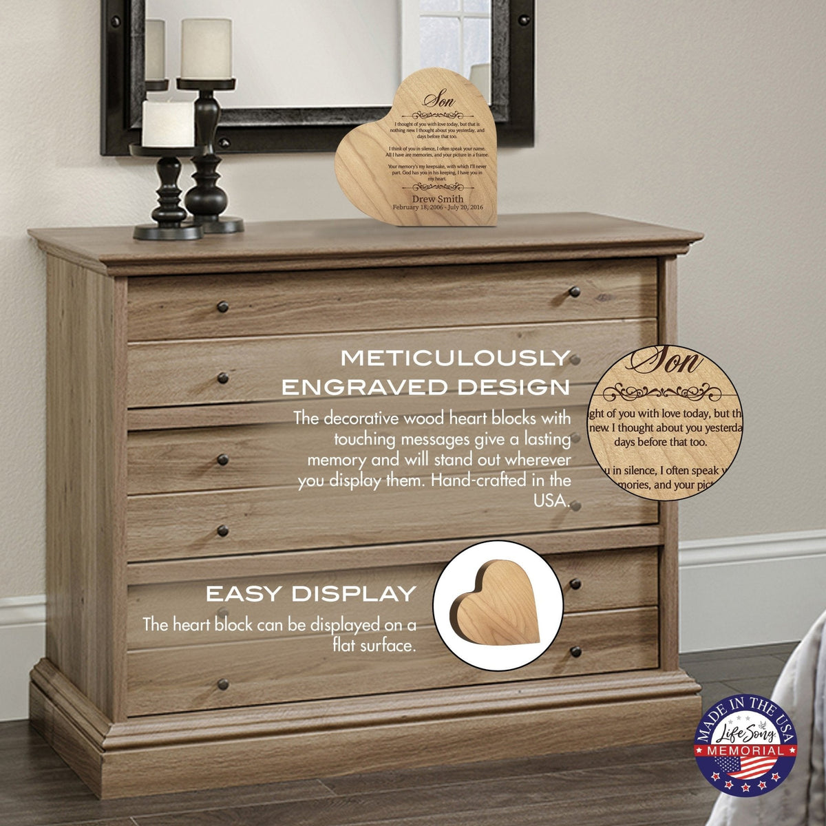 Personalized Wooden Memorial Heart Shaped Tabletop Sign - I Thought Of You With Love - LifeSong Milestones