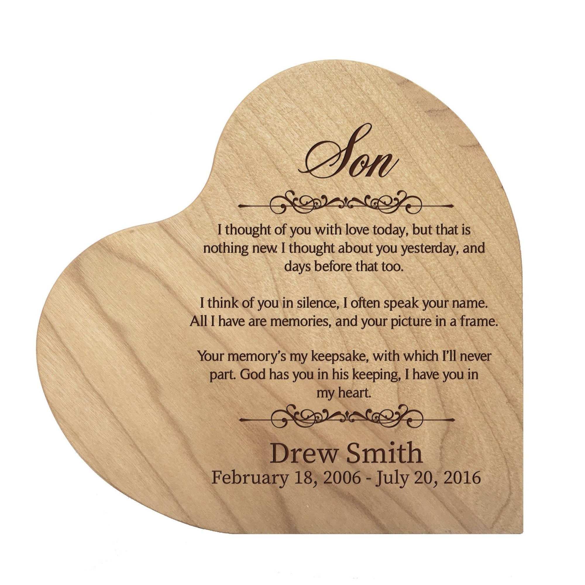 Personalized Wooden Memorial Heart Shaped Tabletop Sign - I Thought Of You With Love - LifeSong Milestones