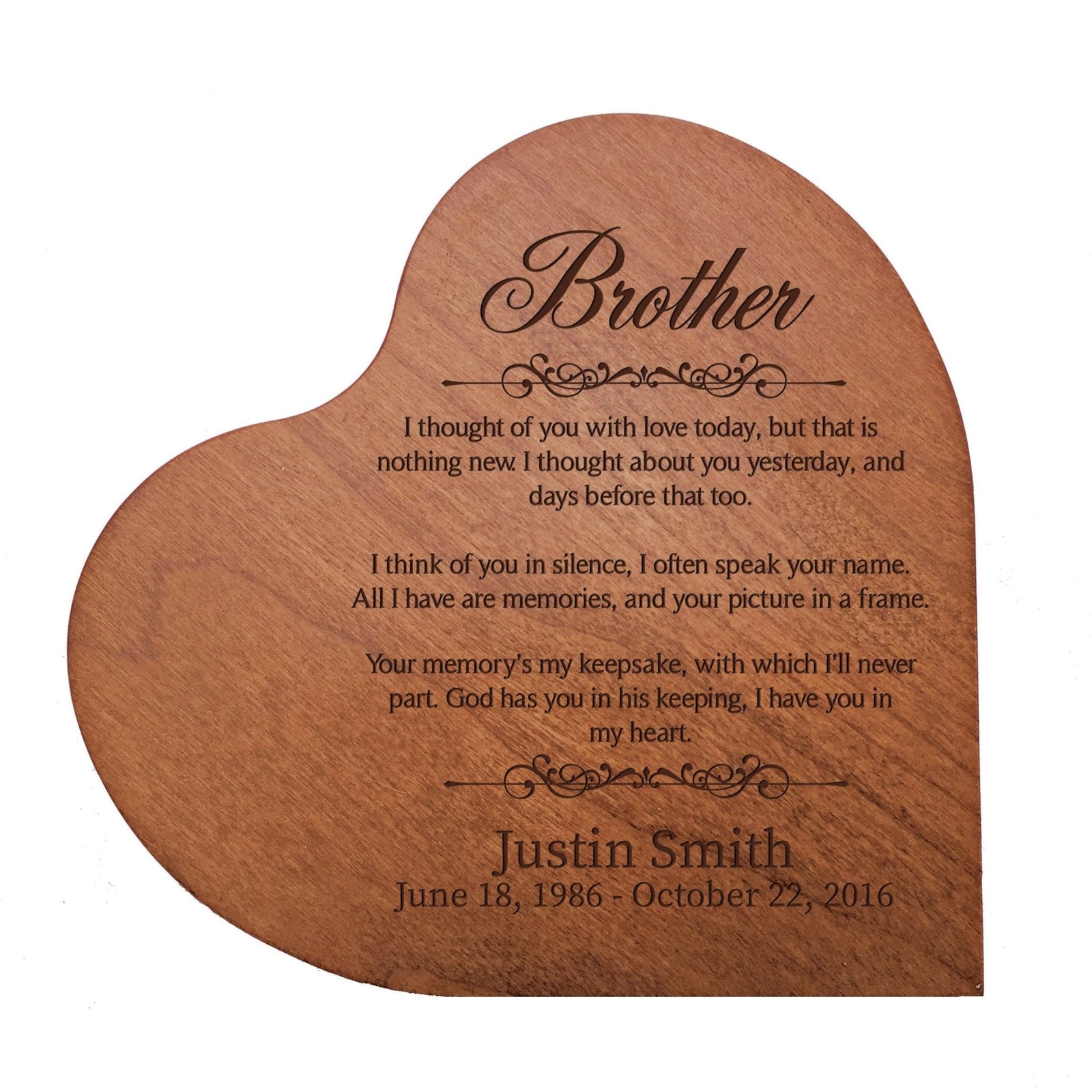 Personalized Wooden Memorial Heart Shaped Tabletop Sign - I Thought Of You With Love - LifeSong Milestones