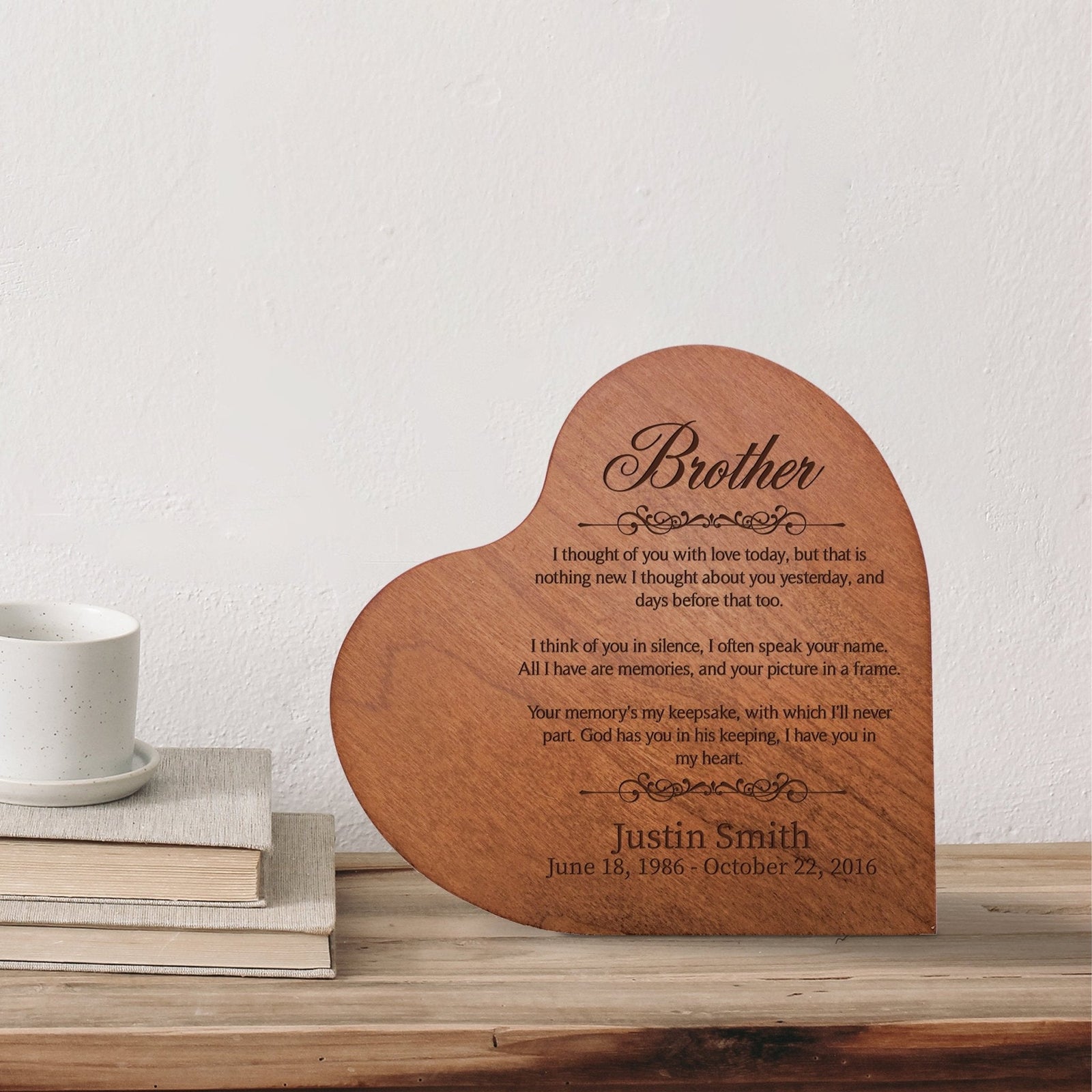Personalized Wooden Memorial Heart Shaped Tabletop Sign - I Thought Of You With Love - LifeSong Milestones