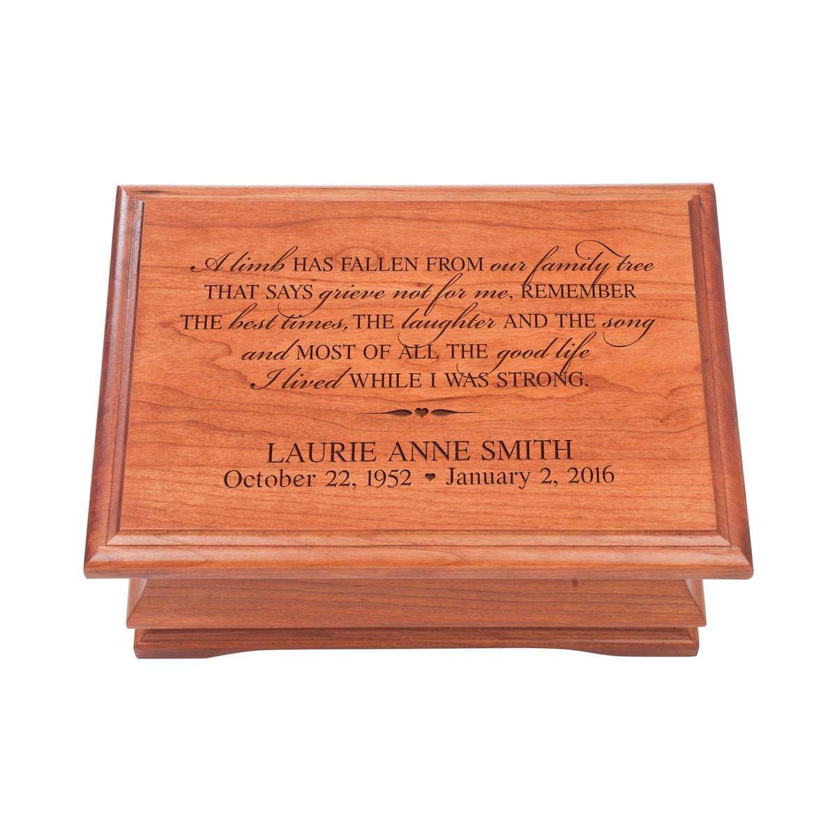 Personalized Wooden Memorial Jewelry Box Organizer 11.5x8.25 – A Limb Has Fallen - LifeSong Milestones