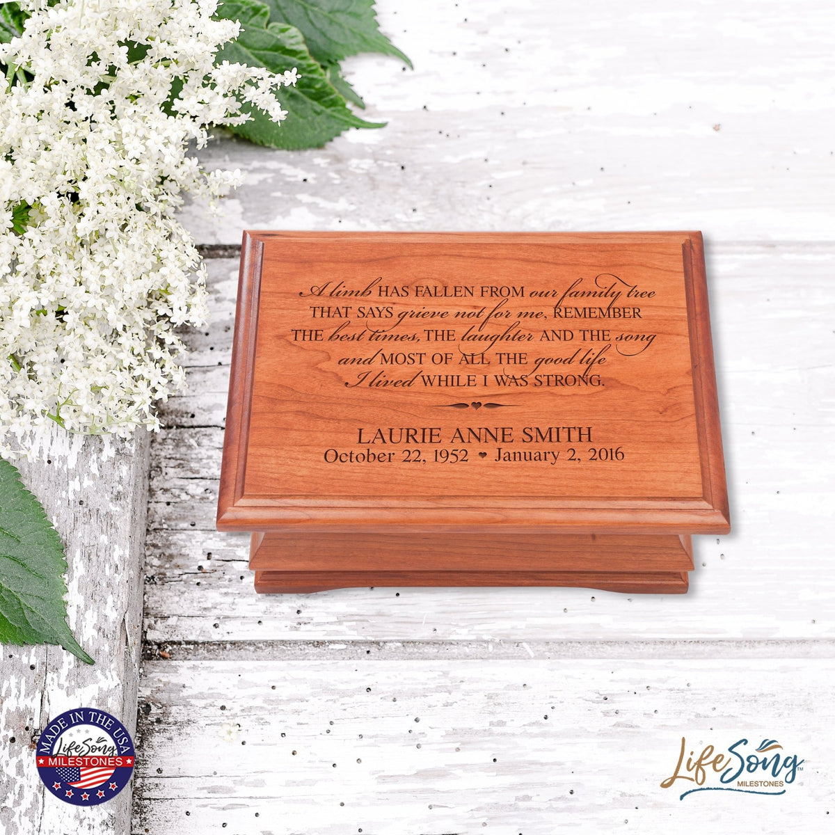 Personalized Wooden Memorial Jewelry Box Organizer 11.5x8.25 – A Limb Has Fallen - LifeSong Milestones