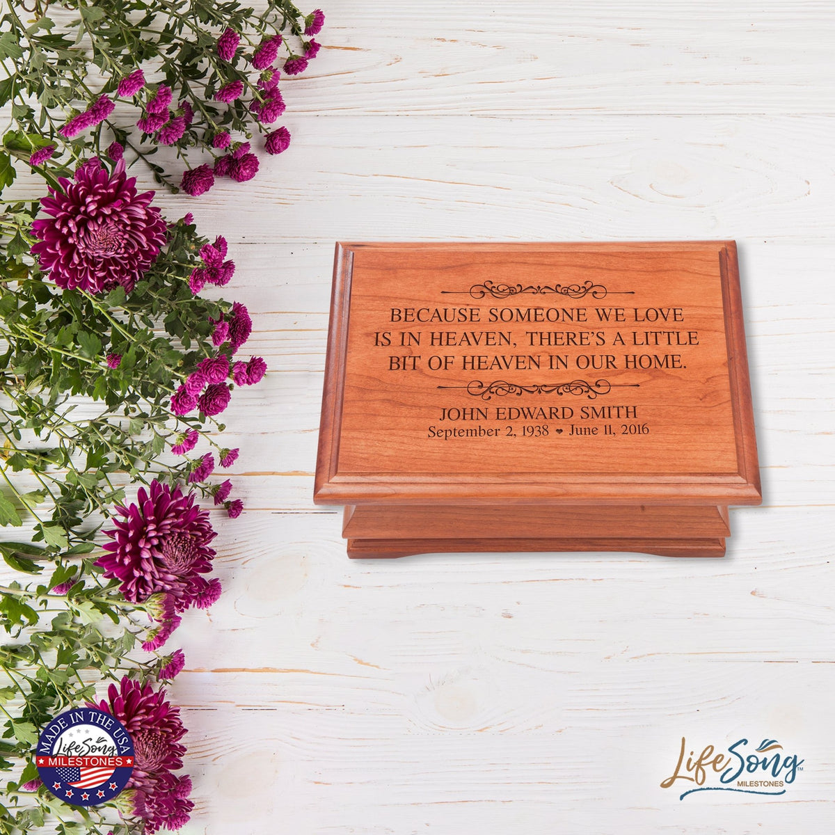 Personalized Wooden Memorial Jewelry Box Organizer 11.5x8.25 – Because Someone We Love - LifeSong Milestones