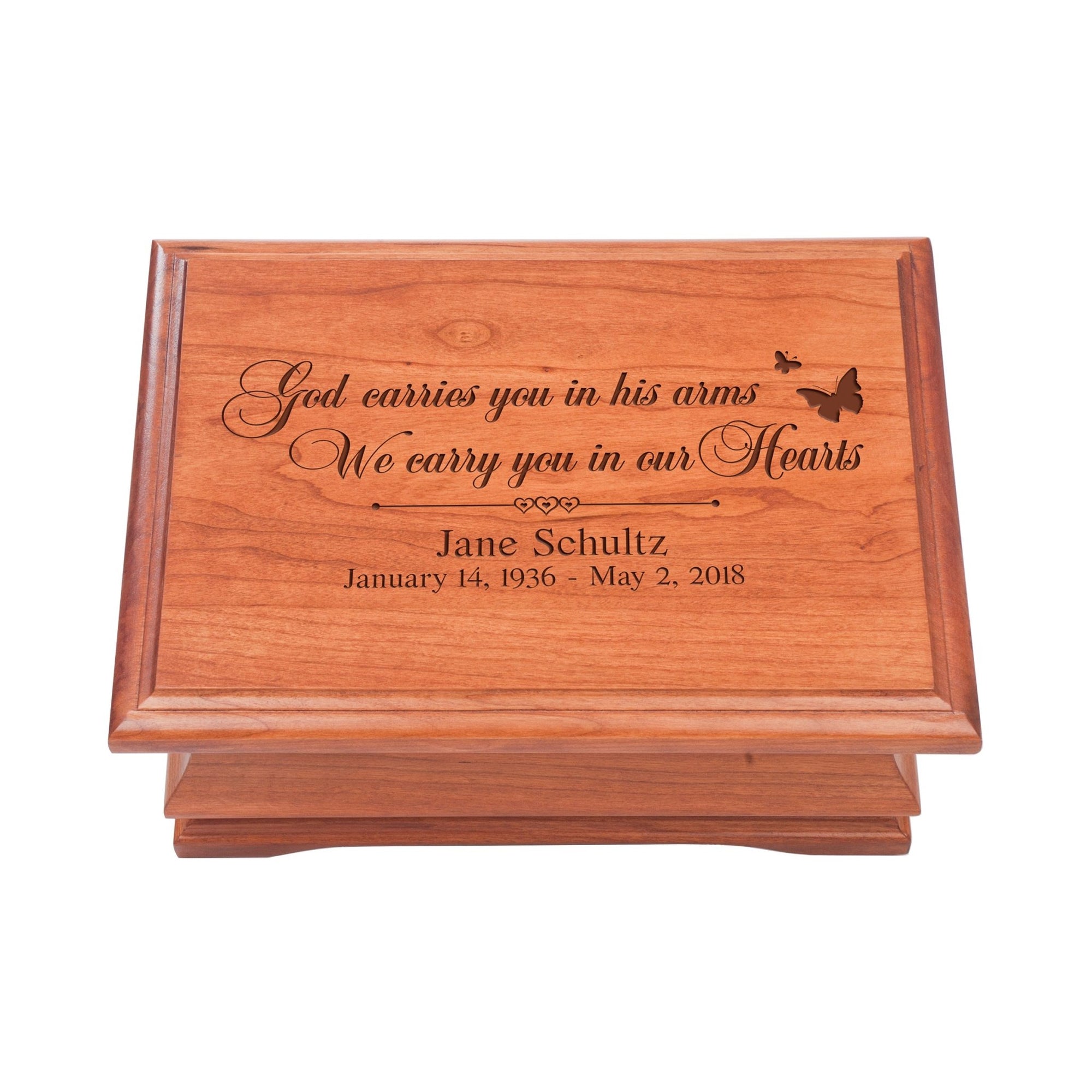 Personalized Wooden Memorial Jewelry Box Organizer 11.5x8.25 – God Carries You - LifeSong Milestones