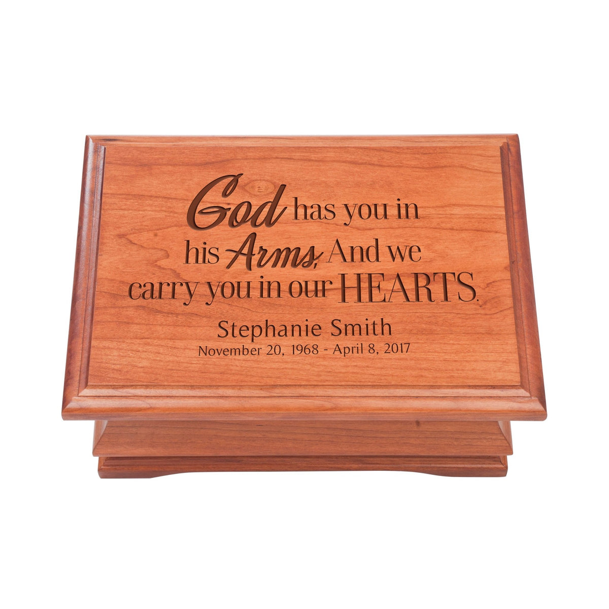 Personalized Wooden Memorial Jewelry Box Organizer 11.5x8.25 – God Has You In His Arms - LifeSong Milestones