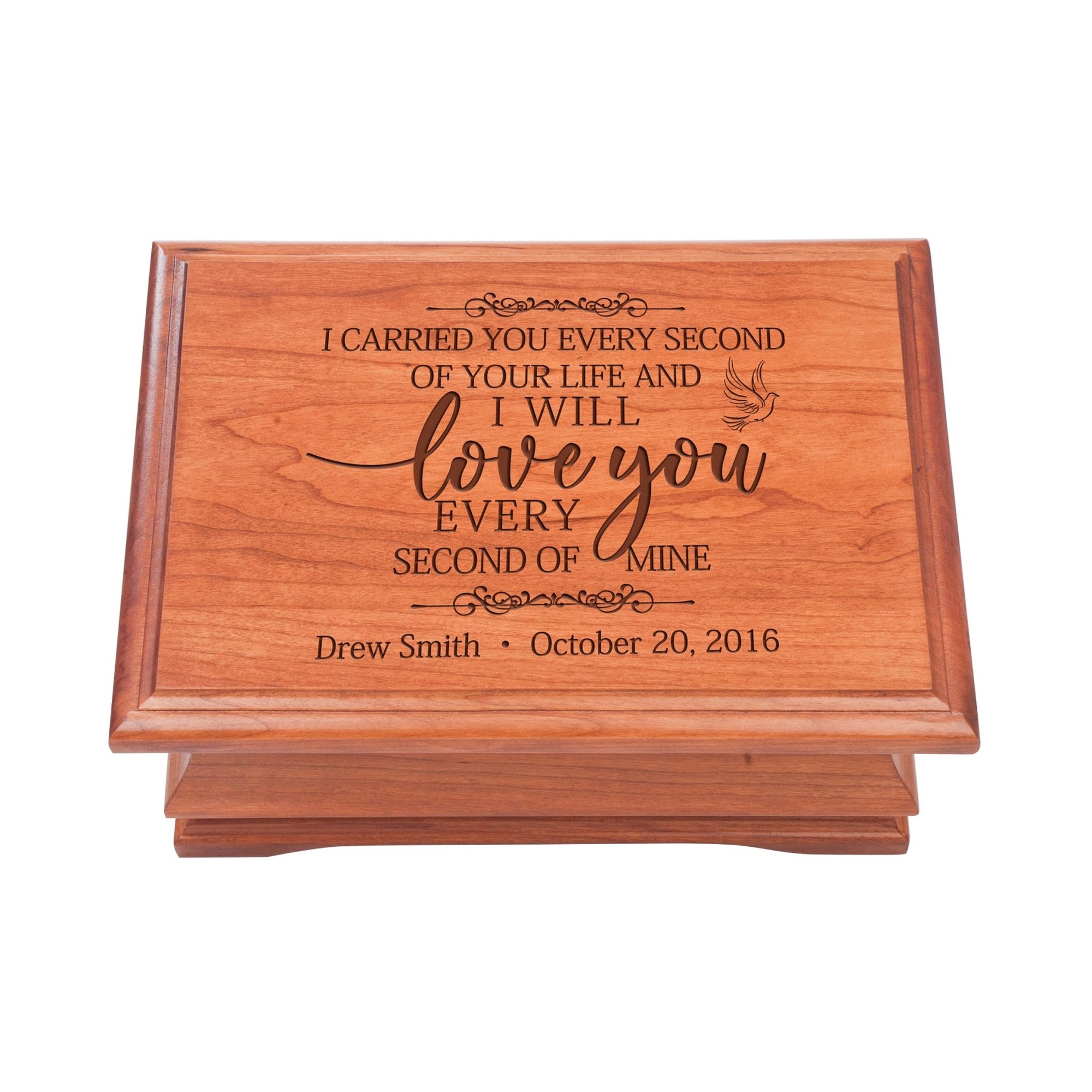 Personalized Wooden Memorial Jewelry Box Organizer 11.5x8.25 – I Carried You Every Second - LifeSong Milestones