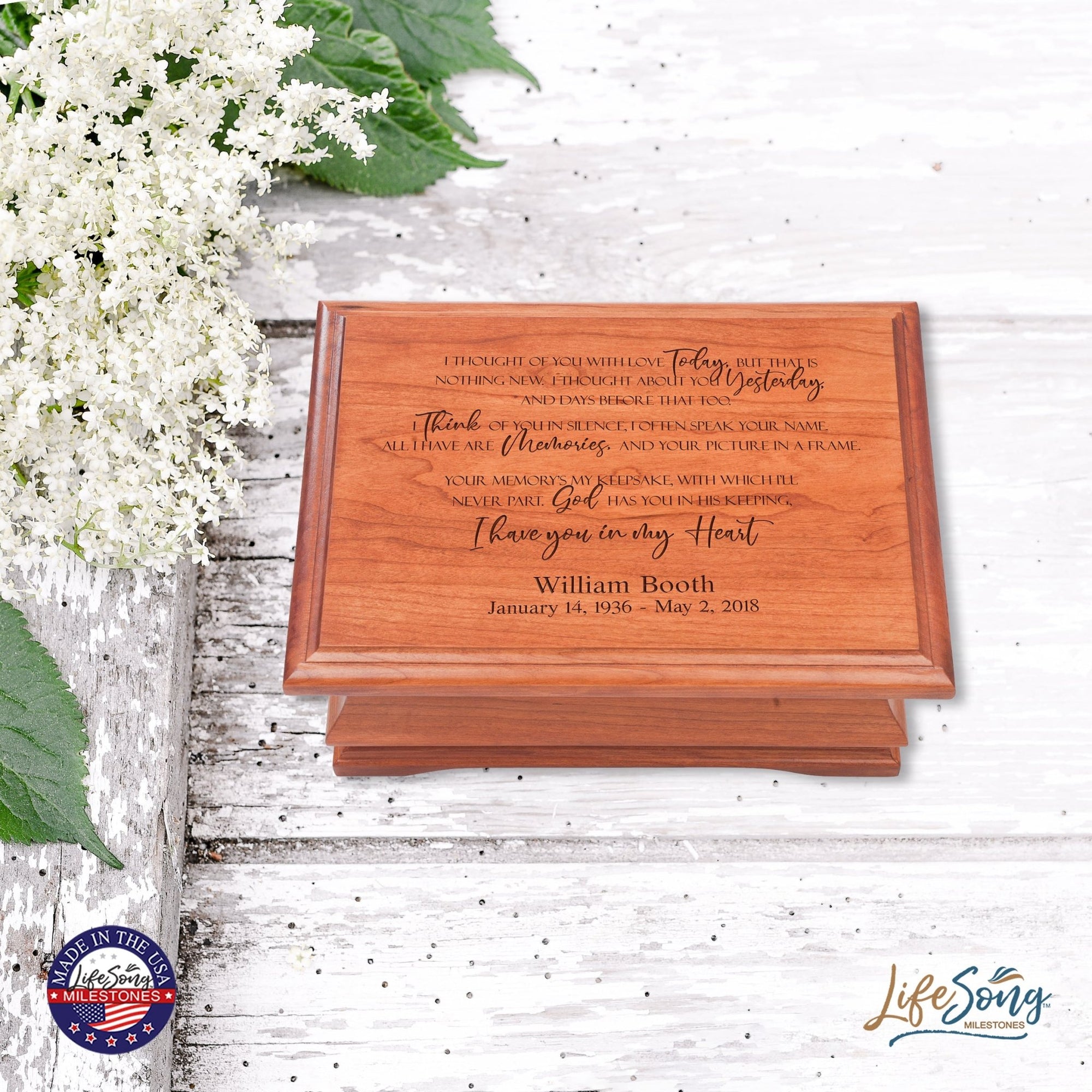 Personalized Wooden Memorial Jewelry Box Organizer 11.5x8.25 – I Thought Of You - LifeSong Milestones