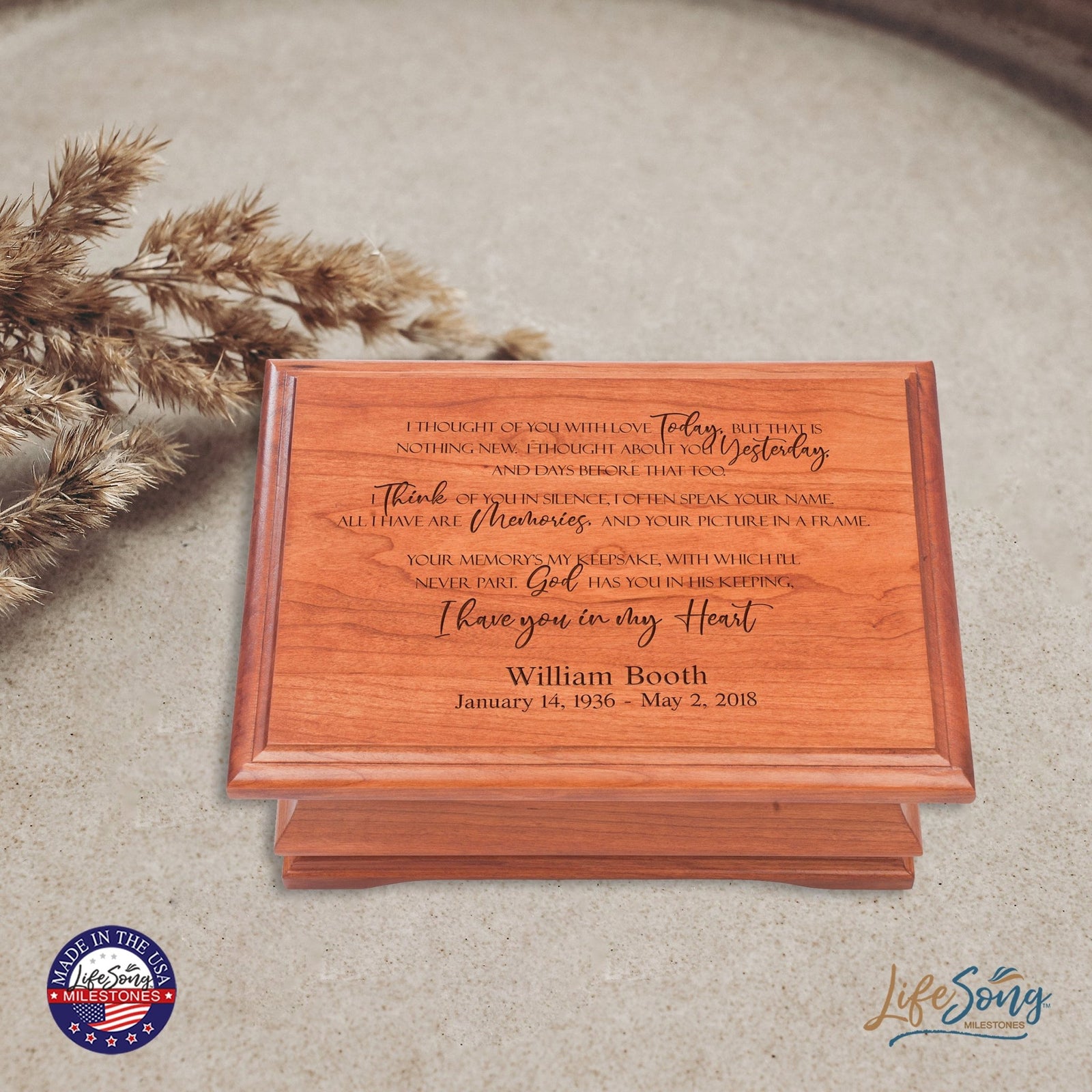 Personalized Wooden Memorial Jewelry Box Organizer 11.5x8.25 – I Thought Of You - LifeSong Milestones