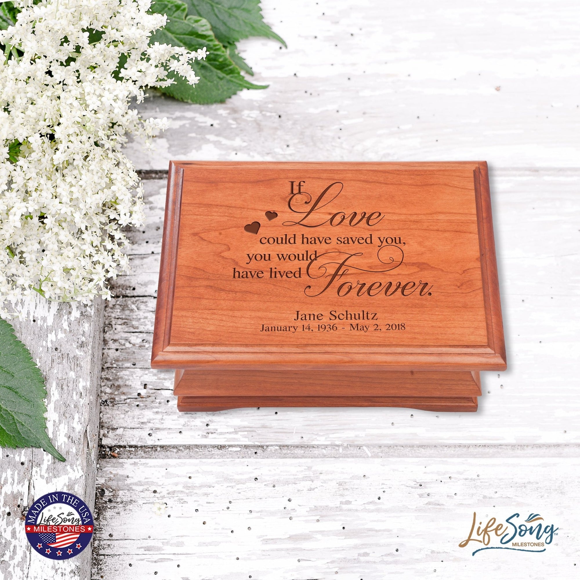 Personalized Wooden Memorial Jewelry Box Organizer 11.5x8.25 – If Love Could Have Saved - LifeSong Milestones