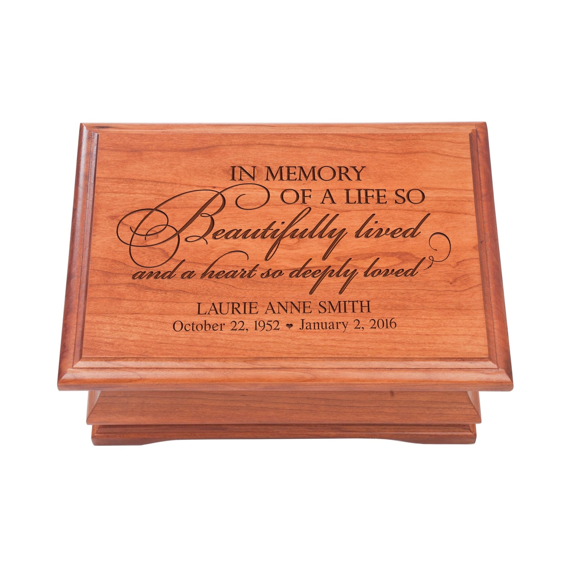 Personalized Wooden Memorial Jewelry Box Organizer 11.5x8.25 – In Memory Of A Life - LifeSong Milestones