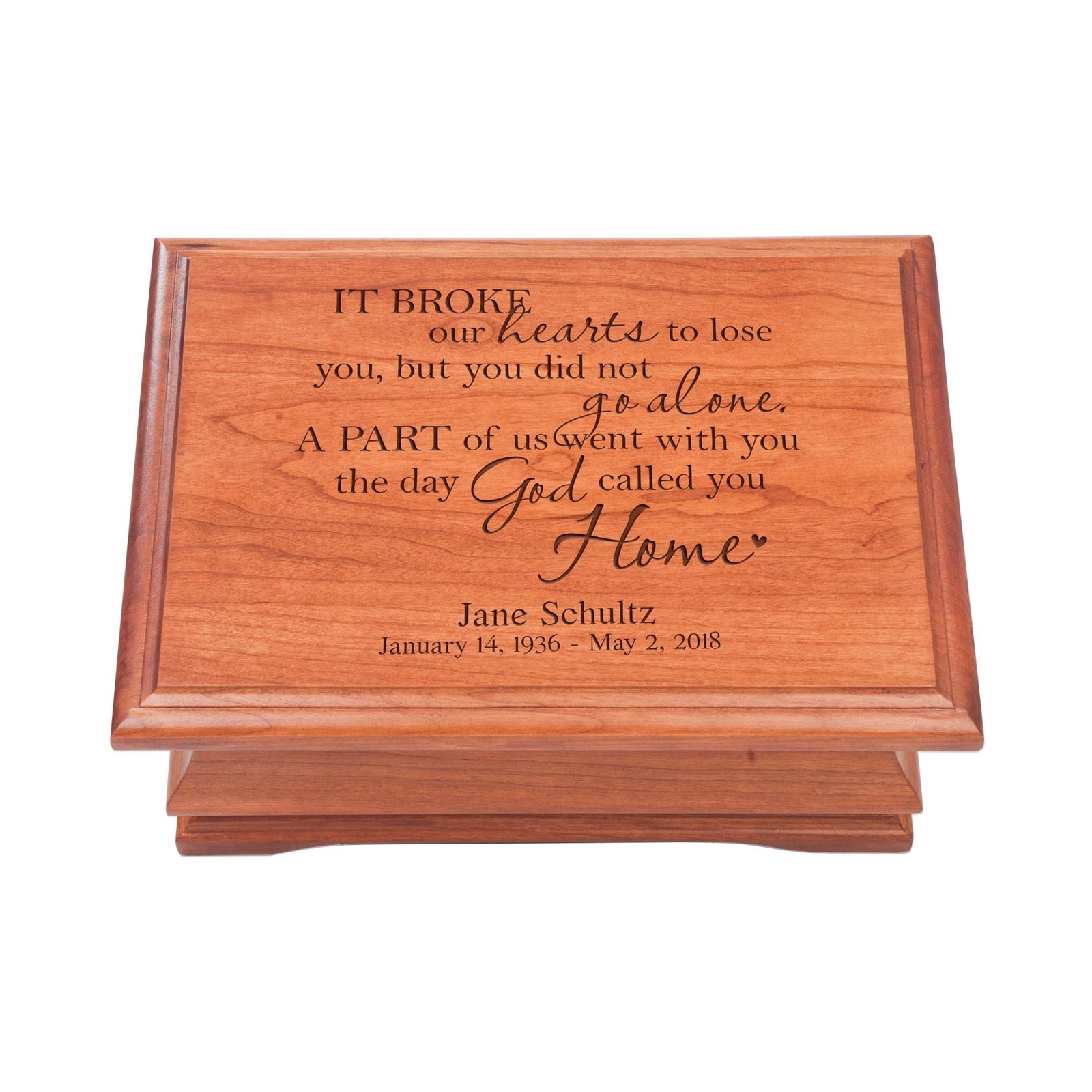 Personalized Wooden Memorial Jewelry Box Organizer 11.5x8.25 – It Broke Our Hearts - LifeSong Milestones