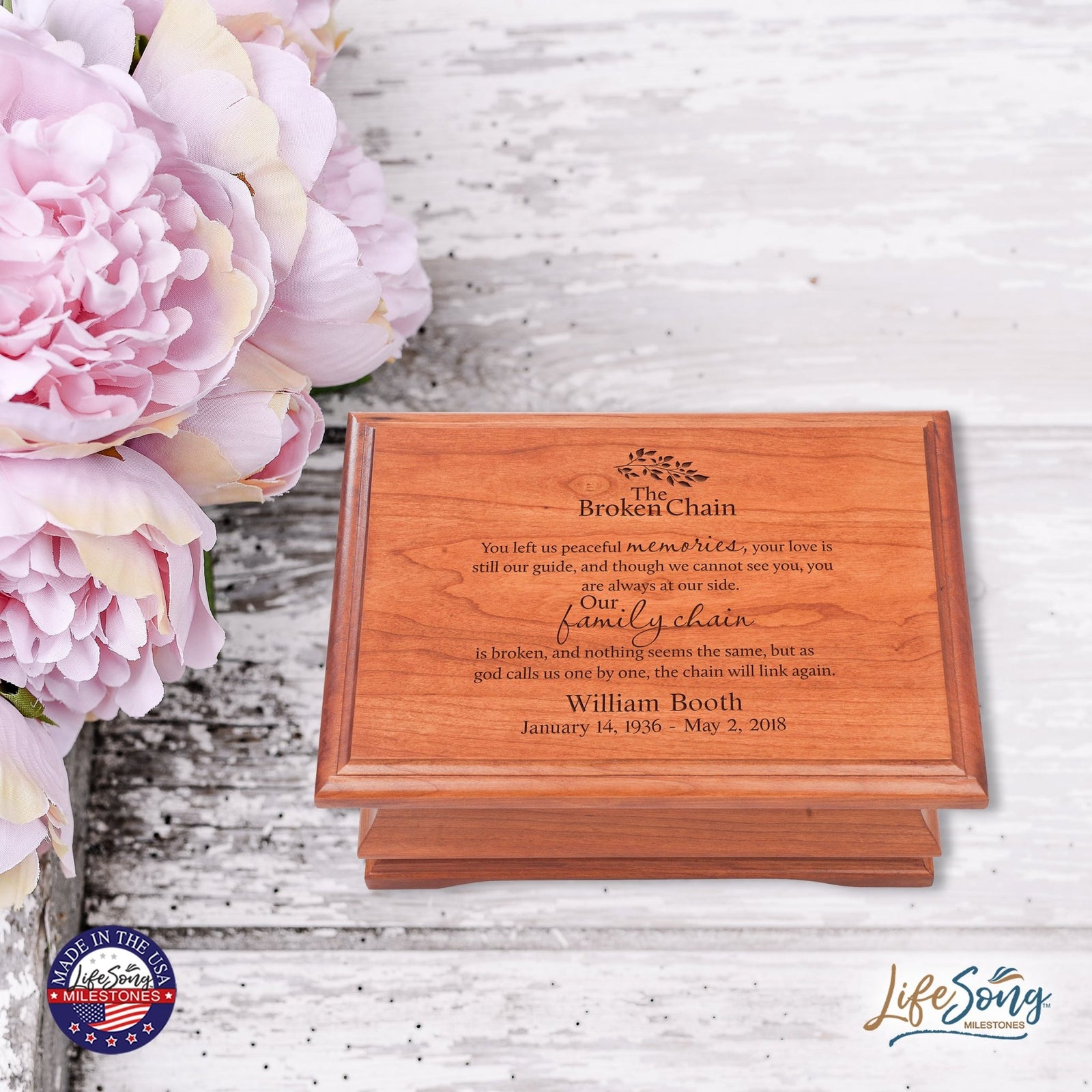 Personalized Wooden Memorial Jewelry Box Organizer 11.5x8.25 – The Broken Chain - LifeSong Milestones
