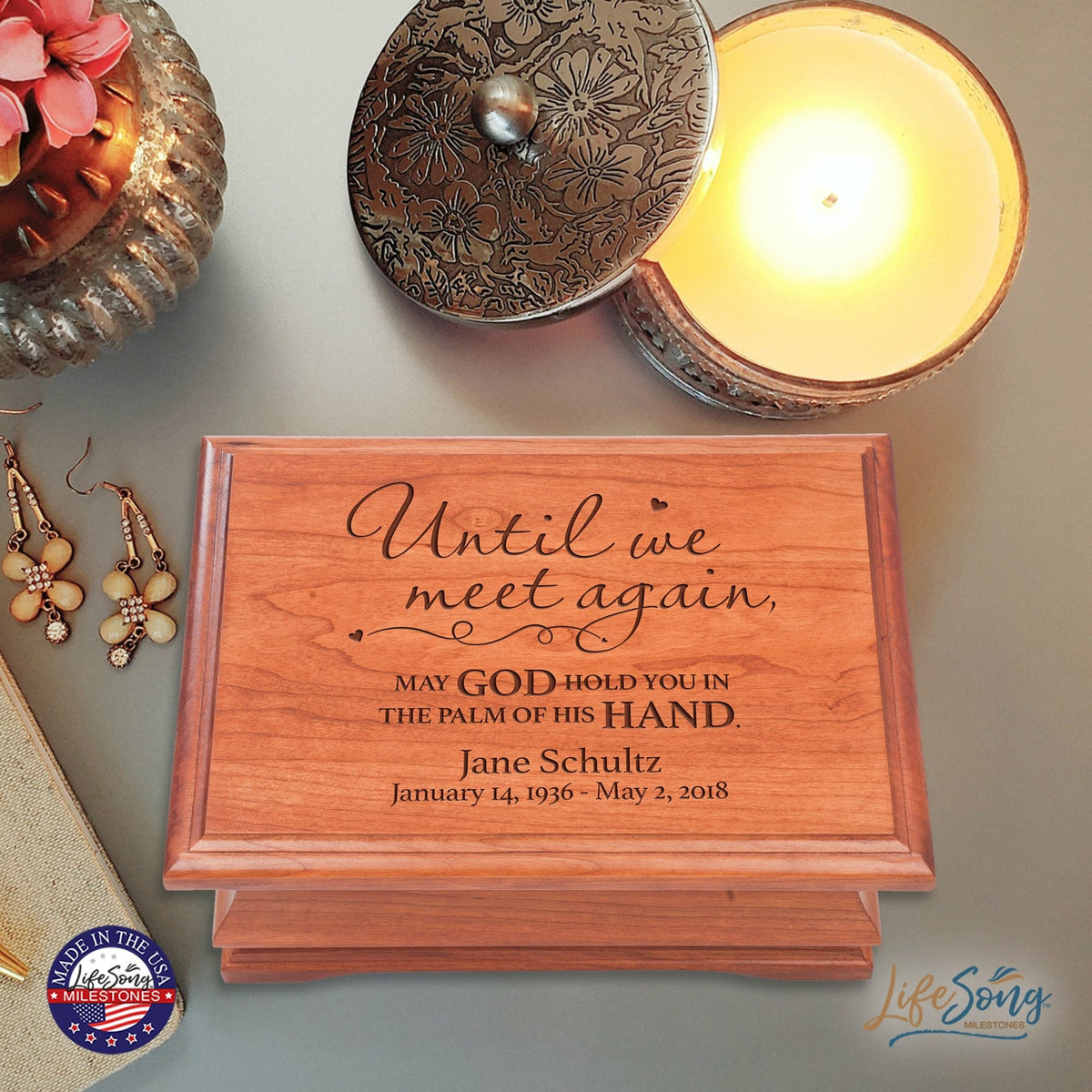 Personalized Wooden Memorial Jewelry Box Organizer 11.5x8.25 – Until We Meet Again - LifeSong Milestones