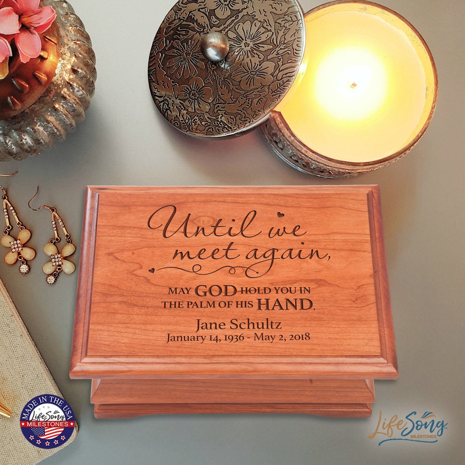 Personalized Wooden Memorial Jewelry Box Organizer 11.5x8.25 – Until We Meet Again - LifeSong Milestones