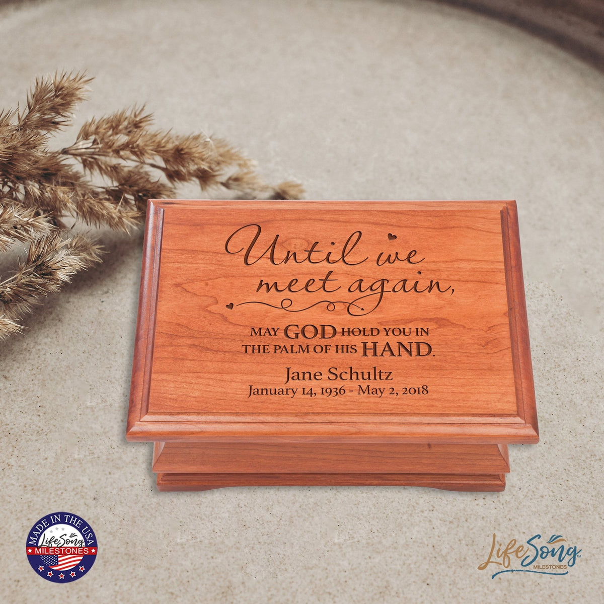 Personalized Wooden Memorial Jewelry Box Organizer 11.5x8.25 – Until We Meet Again - LifeSong Milestones