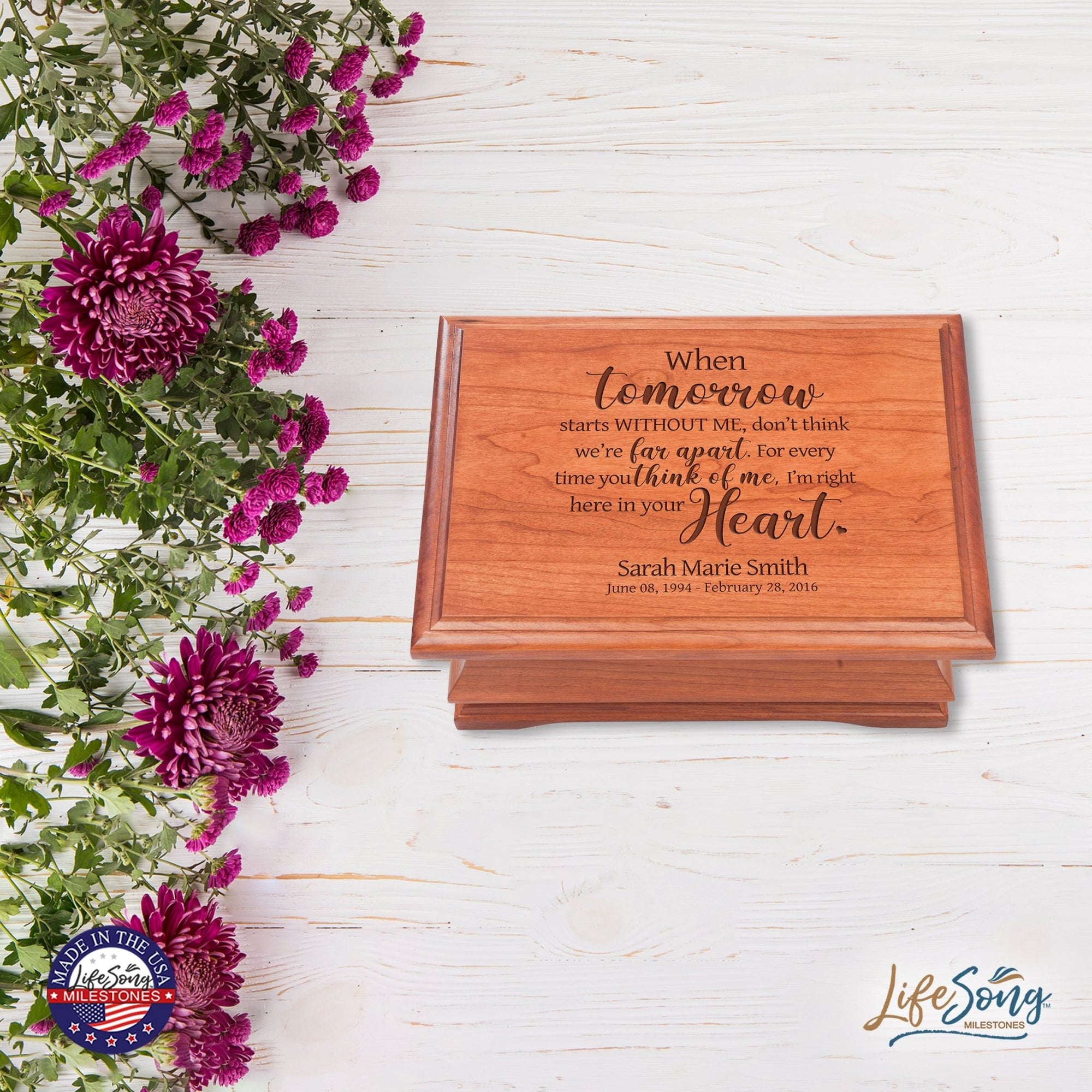 Personalized Wooden Memorial Jewelry Box Organizer 11.5x8.25 – When Tomorrow Starts Without Me - LifeSong Milestones