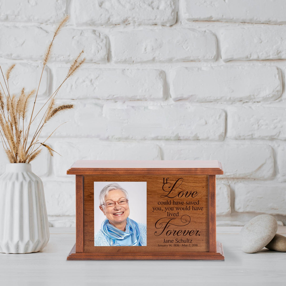 Personalized Wooden Memorial Photo Cremation Urn Box For Adult Ashes - If Love Could Have Saved - LifeSong Milestones