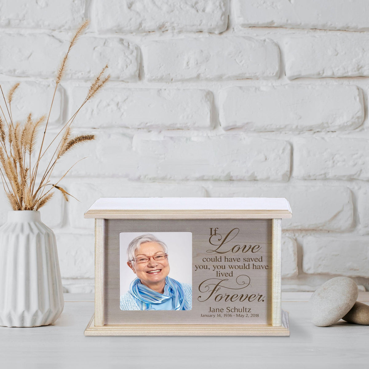 Personalized Wooden Memorial Photo Cremation Urn Box For Adult Ashes - If Love Could Have Saved - LifeSong Milestones