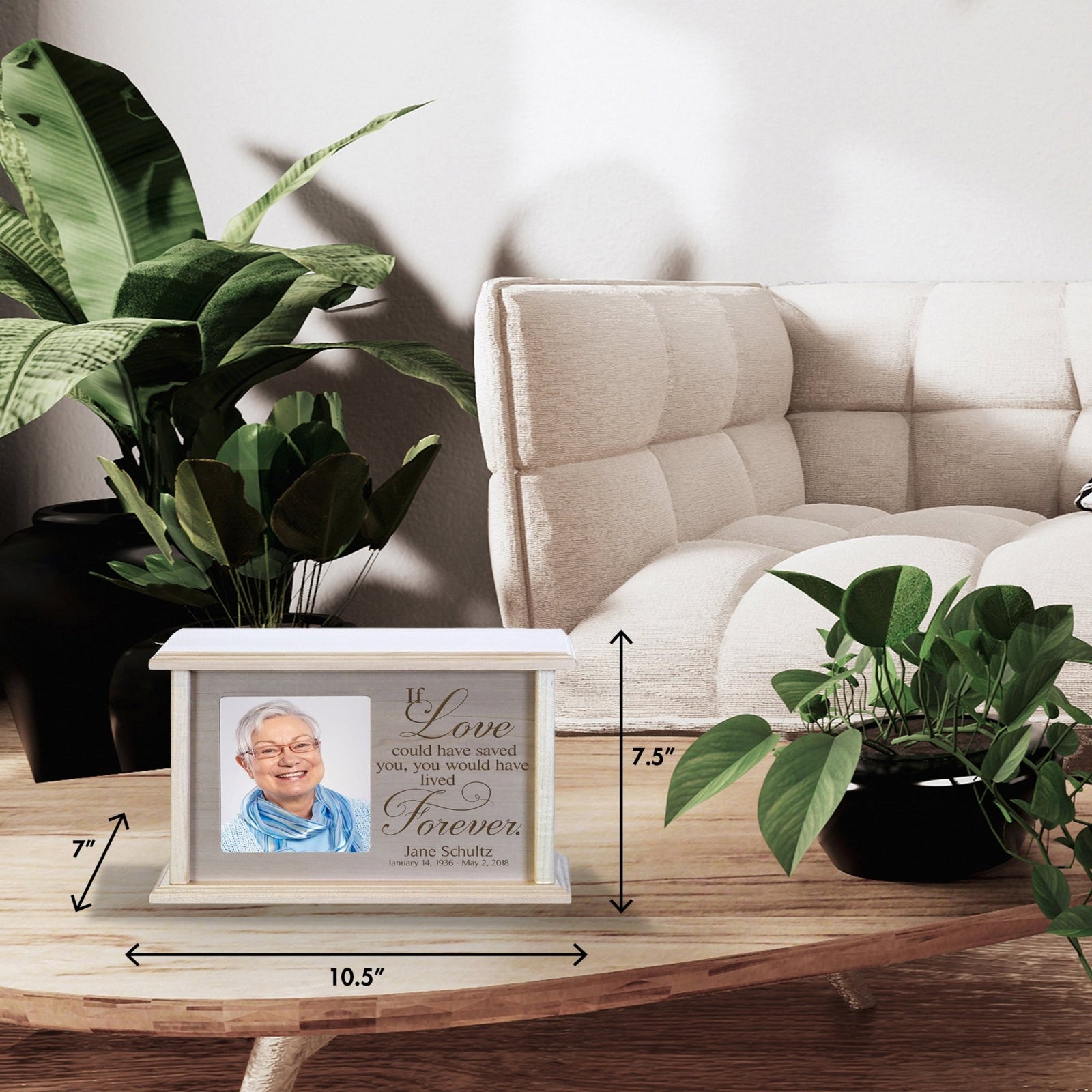 Personalized Wooden Memorial Photo Cremation Urn Box For Adult Ashes - If Love Could Have Saved - LifeSong Milestones