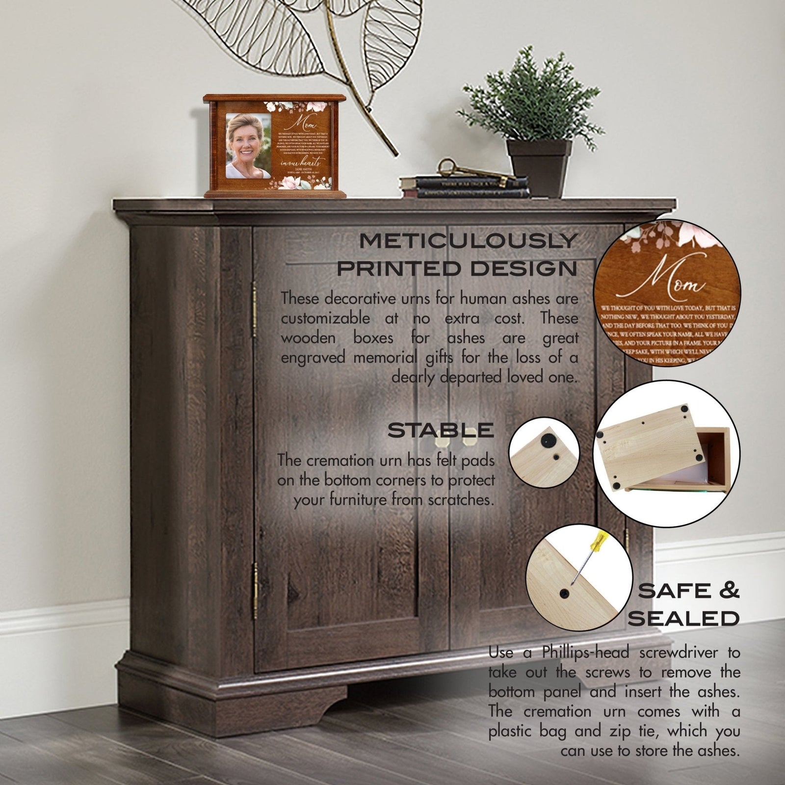 Personalized Wooden Memorial Photo Cremation Urn Box for Human Ashes - LifeSong Milestones