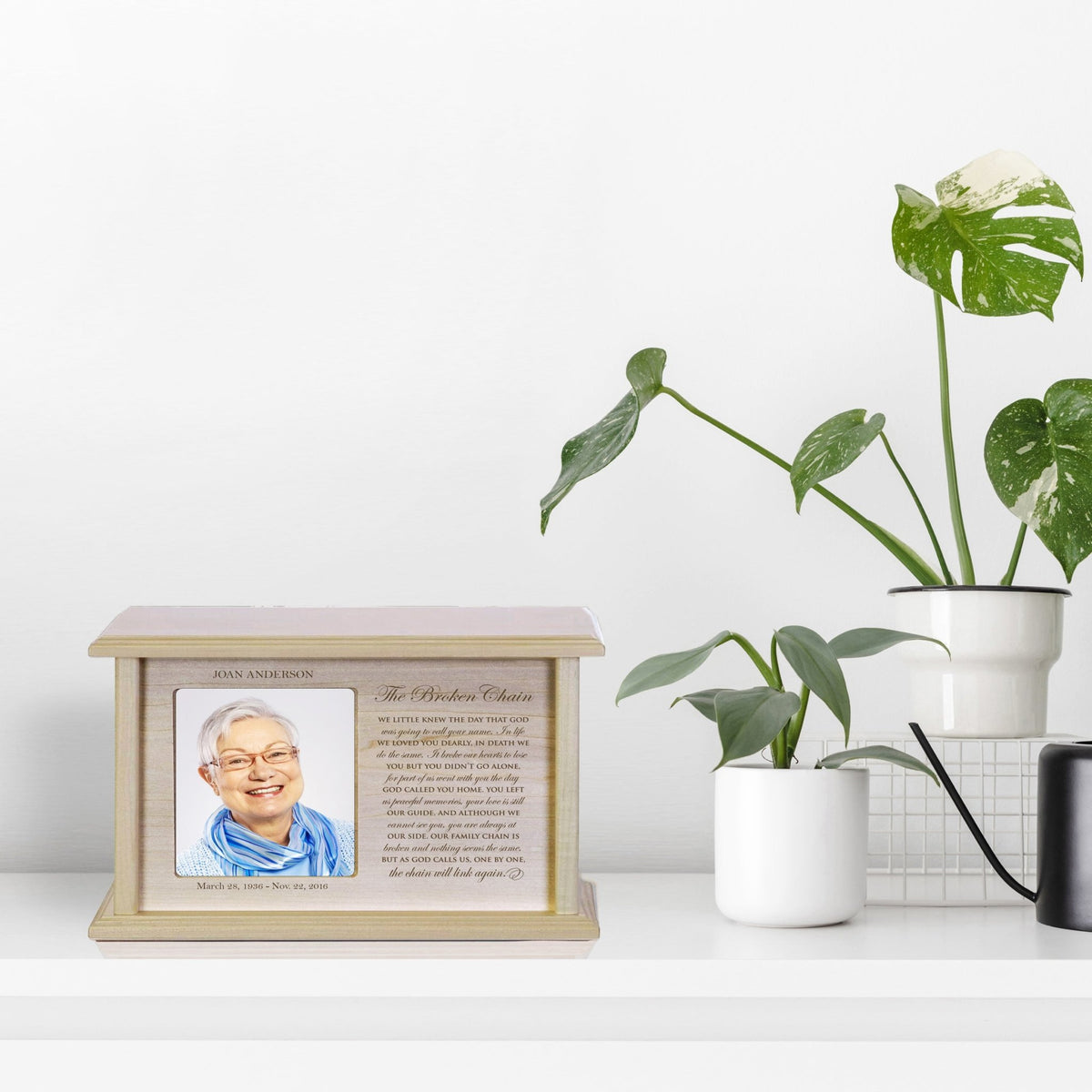 Personalized Wooden Memorial Photo Cremation Urn for Human Ashes - The Broken Chain - LifeSong Milestones