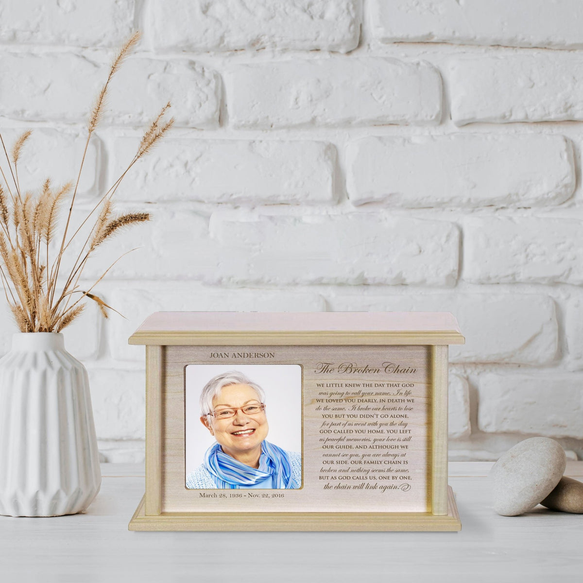 Personalized Wooden Memorial Photo Cremation Urn for Human Ashes - The Broken Chain - LifeSong Milestones