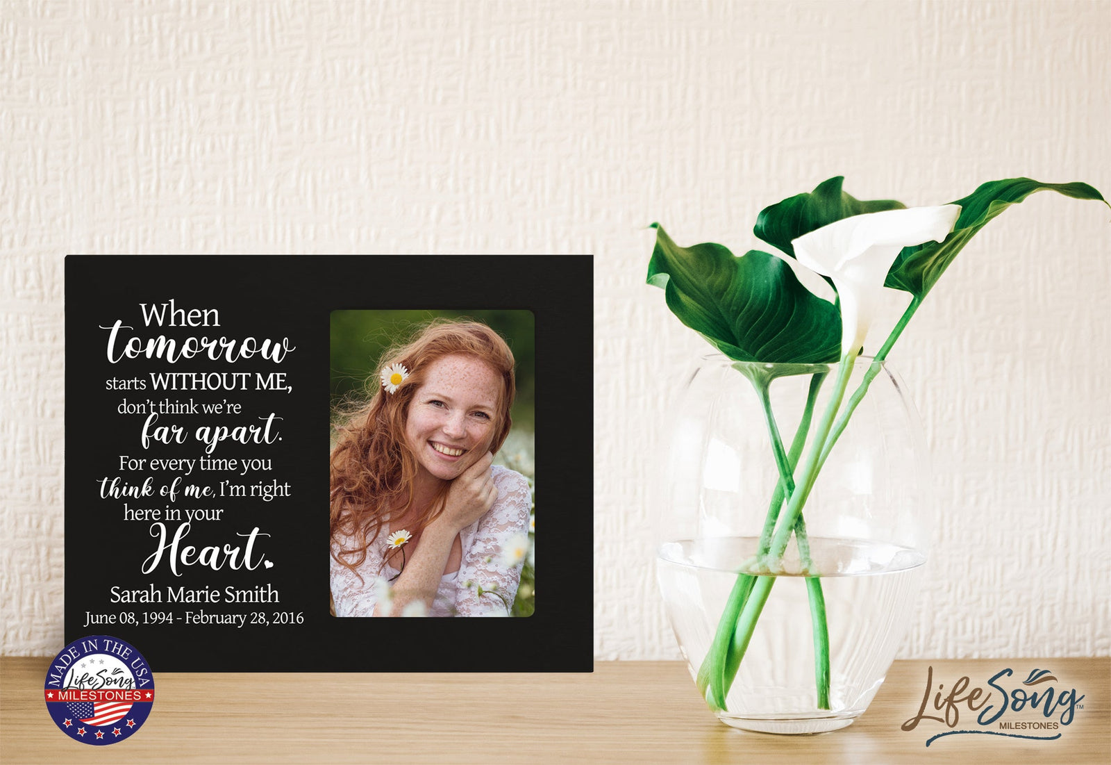 Personalized Wooden Memorial Picture Frame 8x10 holds 4x6 photo When Tomorrow Starts - LifeSong Milestones
