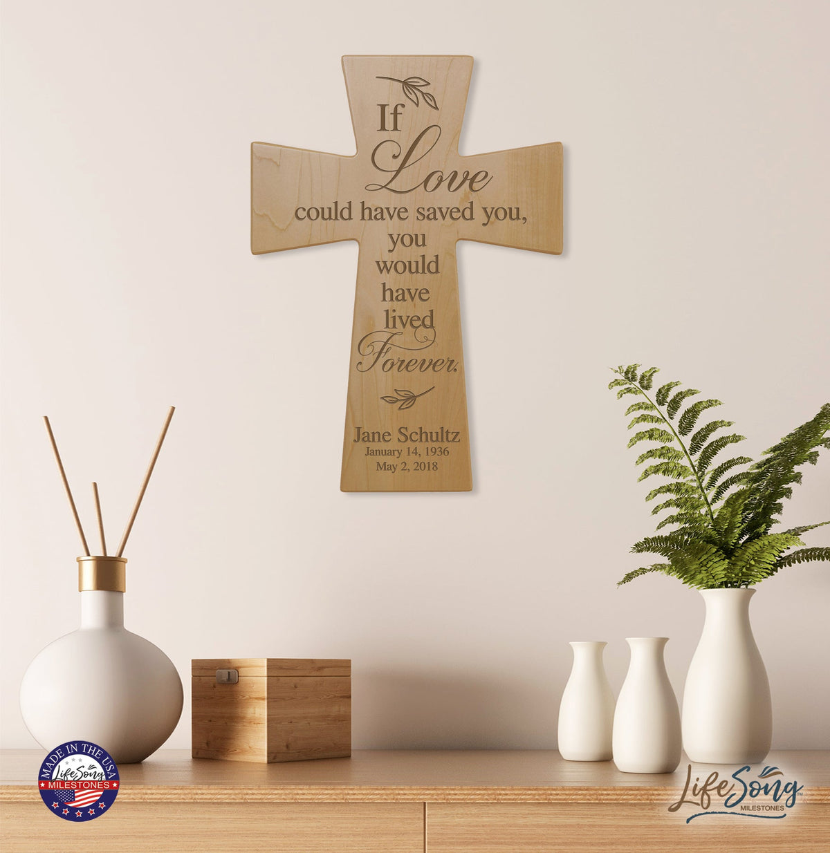 Personalized Wooden Memorial Wall Cross - If Love Could - LifeSong Milestones