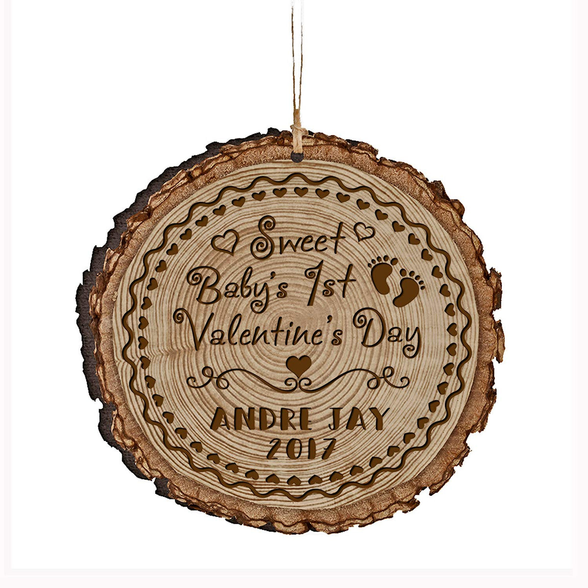 Personalized Wooden Ornament - Baby&#39;s 1st Valentine&#39;s Day - LifeSong Milestones