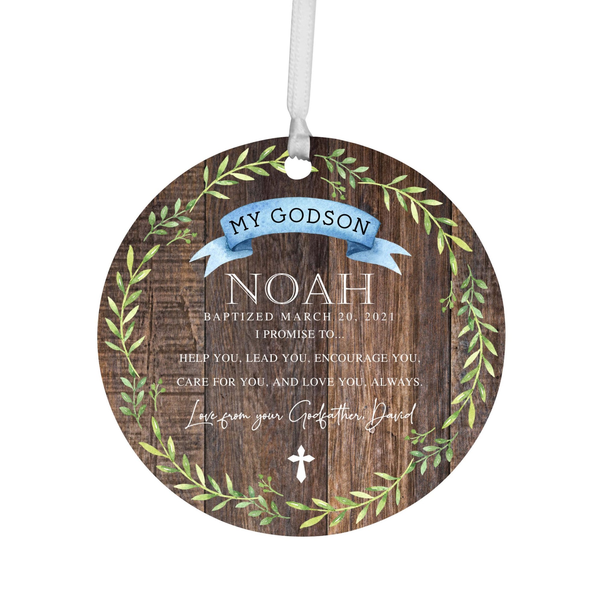 Personalized Wooden Ornament for Godson - I Promise To Love You - LifeSong Milestones