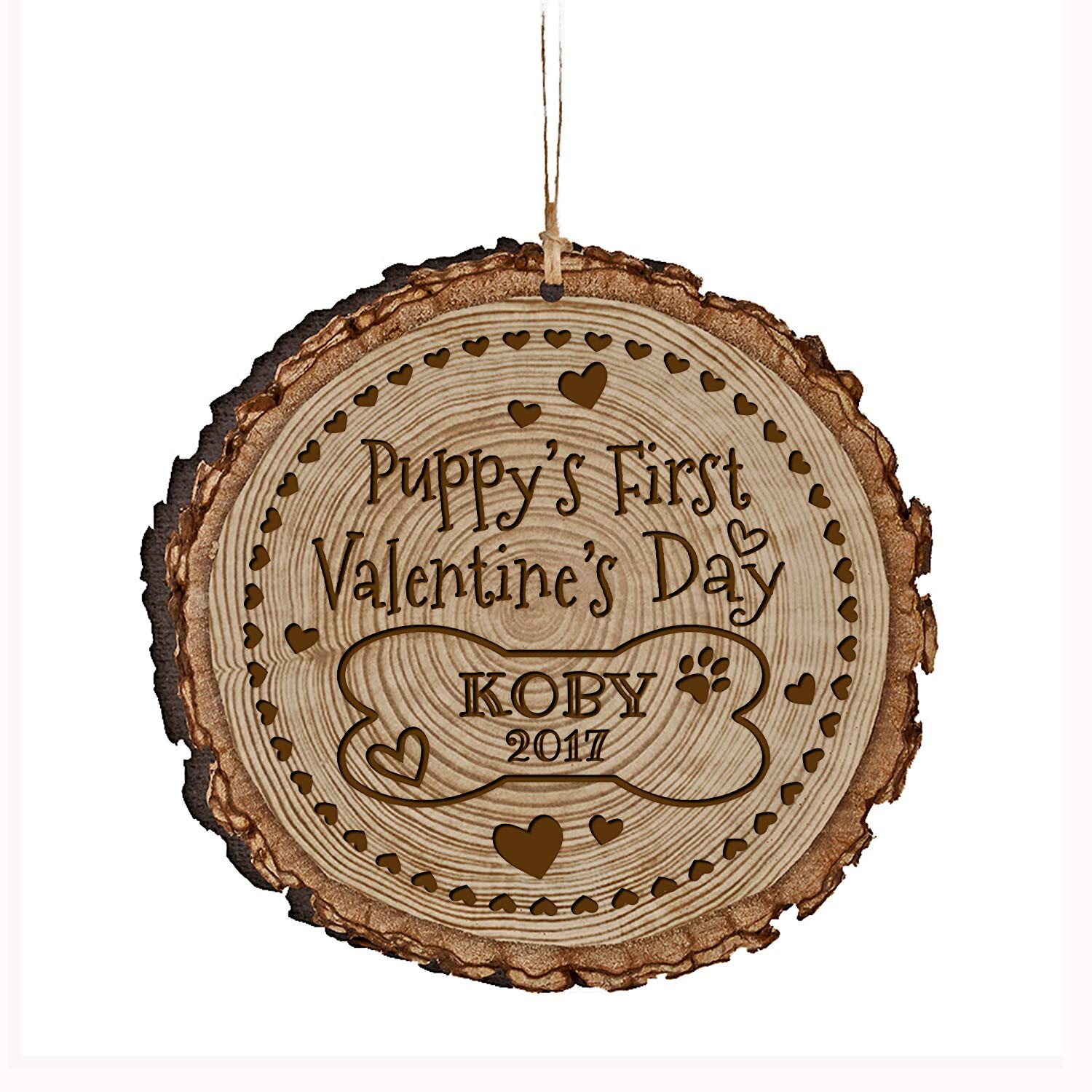 Personalized Wooden Ornament - Puppy's 1st Valentine's Day - LifeSong Milestones